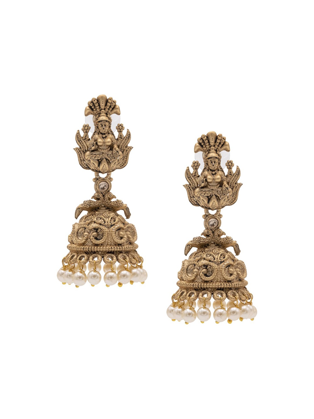 

Shining Jewel - By Shivansh Gold-Plated Contemporary Artificial Beads Jhumkas, White