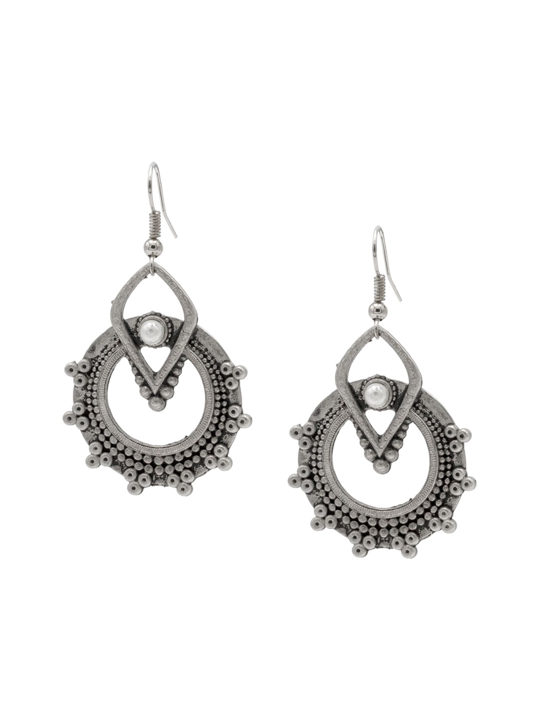 

Shining Jewel - By Shivansh Silver-Plated Contemporary Pearls Hoop Earrings