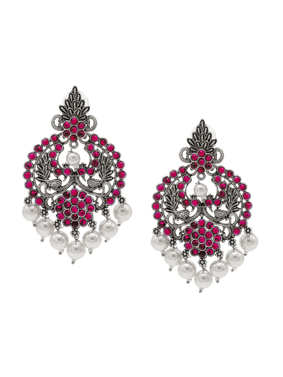 

Shining Jewel - By Shivansh Silver-Plated Artificial Stones and Beads Chandbalis, Maroon