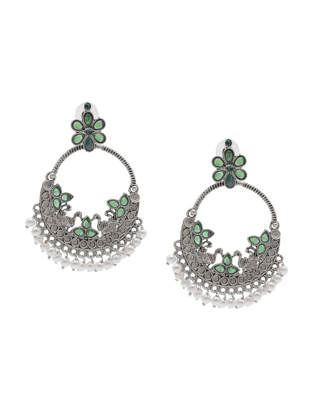 

Shining Jewel - By Shivansh Silver-Plated Artificial Stones & Beads Chandbalis, Green