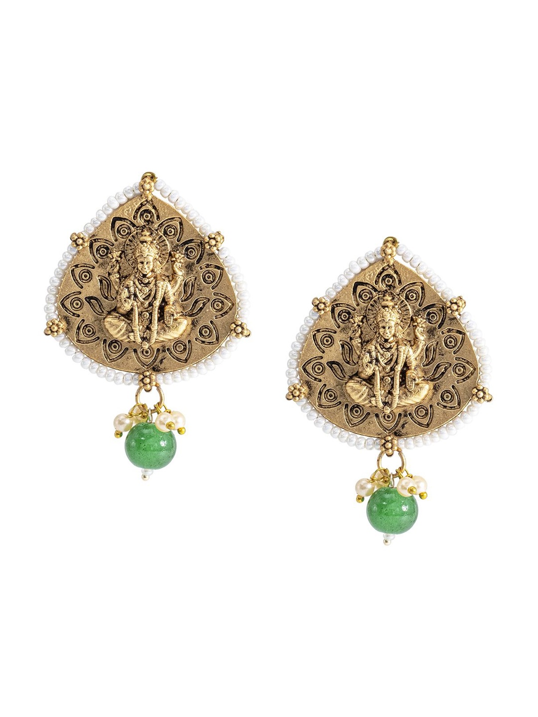 

Shining Jewel - By Shivansh Gold-Plated Cubic Zirconia Studded Leaf Shaped Drop Earrings