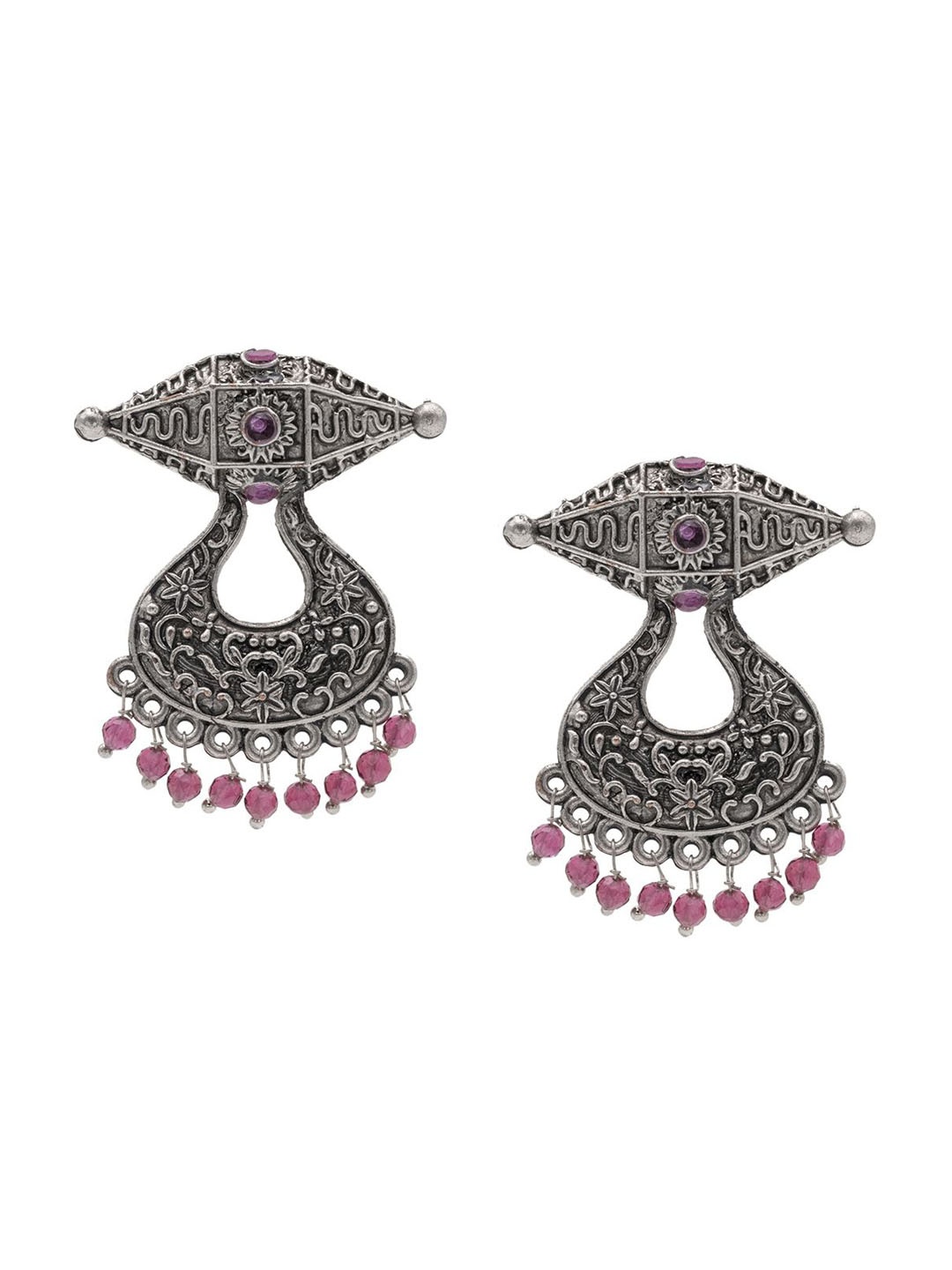 

Shining Jewel - By Shivansh Silver-Plated Cubic Zirconia Contemporary Oxidised Chandbalis