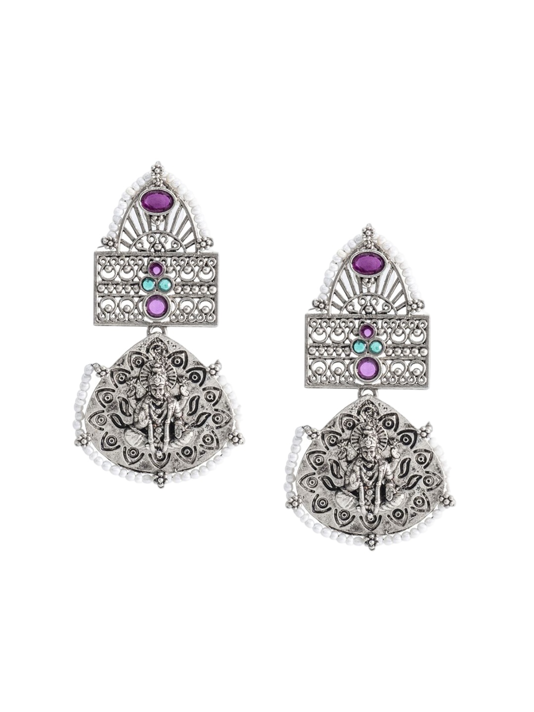 

Shining Jewel - By Shivansh Silver-Plated Cubic Zirconia Oxidised Drop Earrings