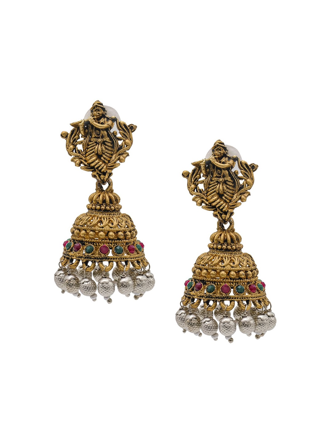 

Shining Jewel - By Shivansh Gold-Plated Cubic Zirconia Dome Shaped Temple Jhumkas