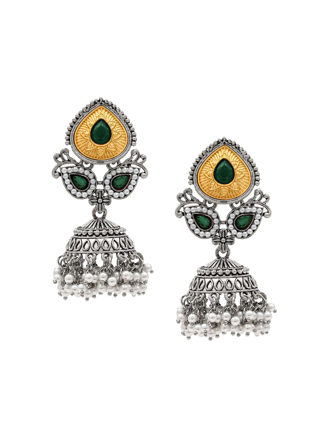 

Shining Jewel - By Shivansh Gold Plated Cubic Zirconia Dome Shaped Drop Earrings, Silver