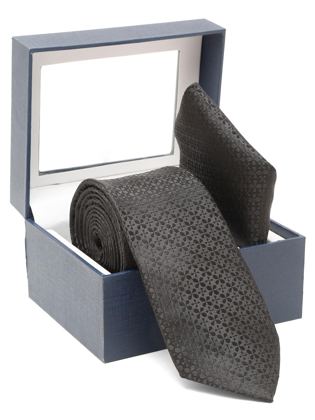 

Cantabil Men Printed Broad Tie With Pocket Square, Black