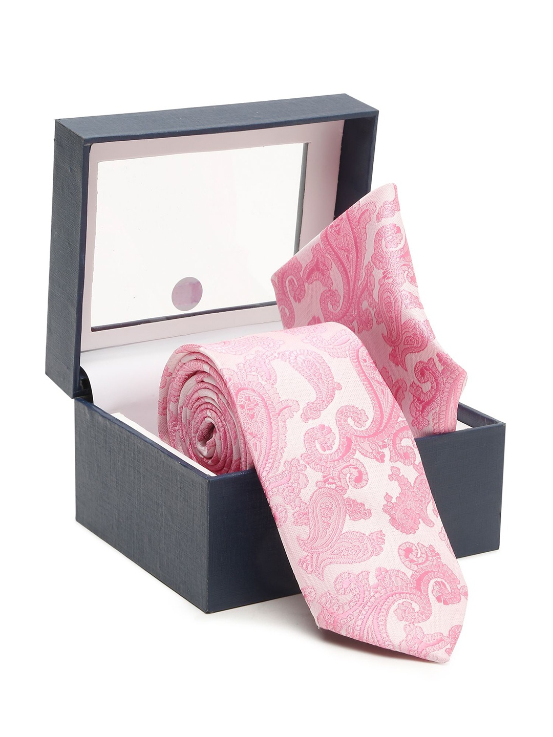 

Cantabil Men Printed Broad Tie With Pocket Square, Pink