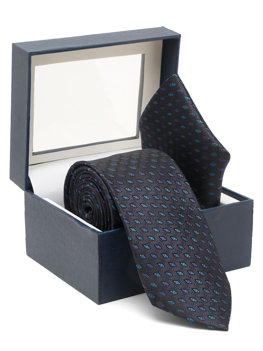 

Cantabil Men Printed Broad Tie With Pocket Square, Blue