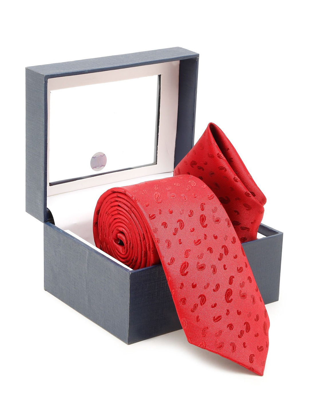 

Cantabil Self Designed Broad Tie With Pocket Square, Red