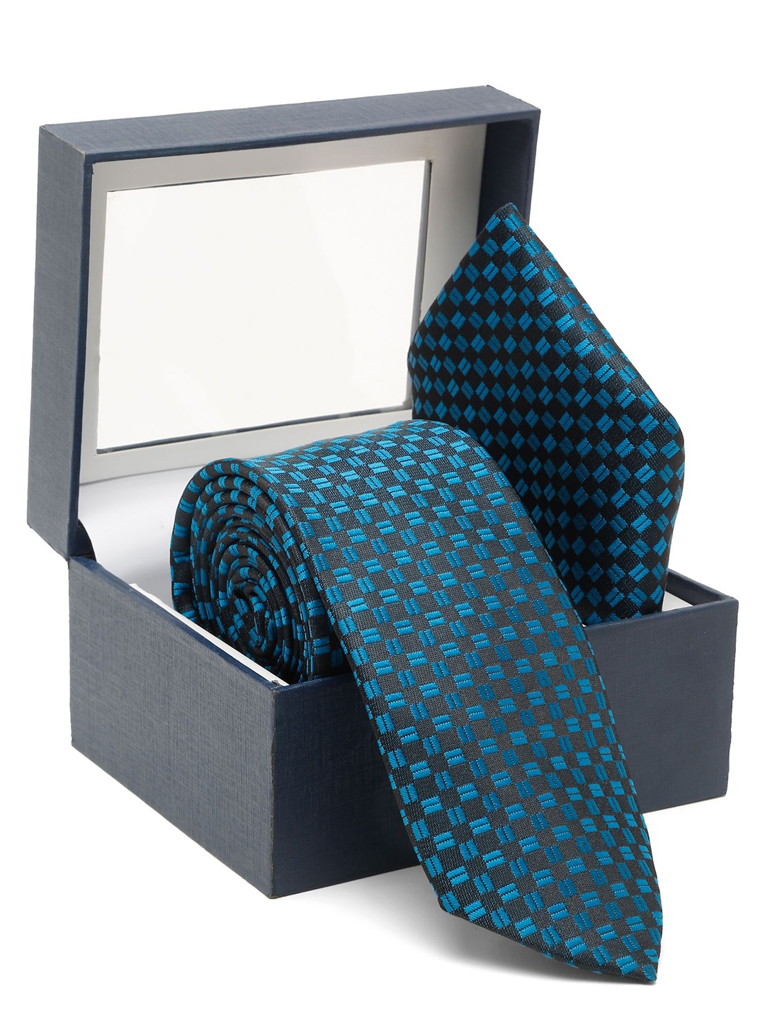 

Cantabil Men Printed Broad Tie With Pocket Square, Blue
