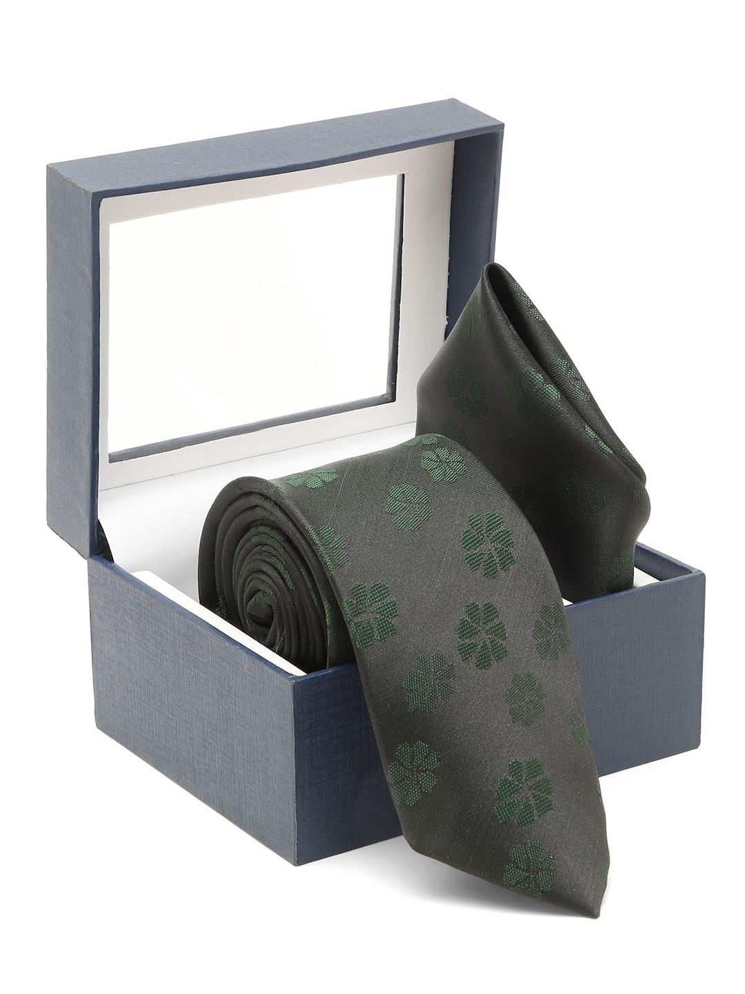 

Cantabil Self Designed Broad Tie With Pocket Square, Green