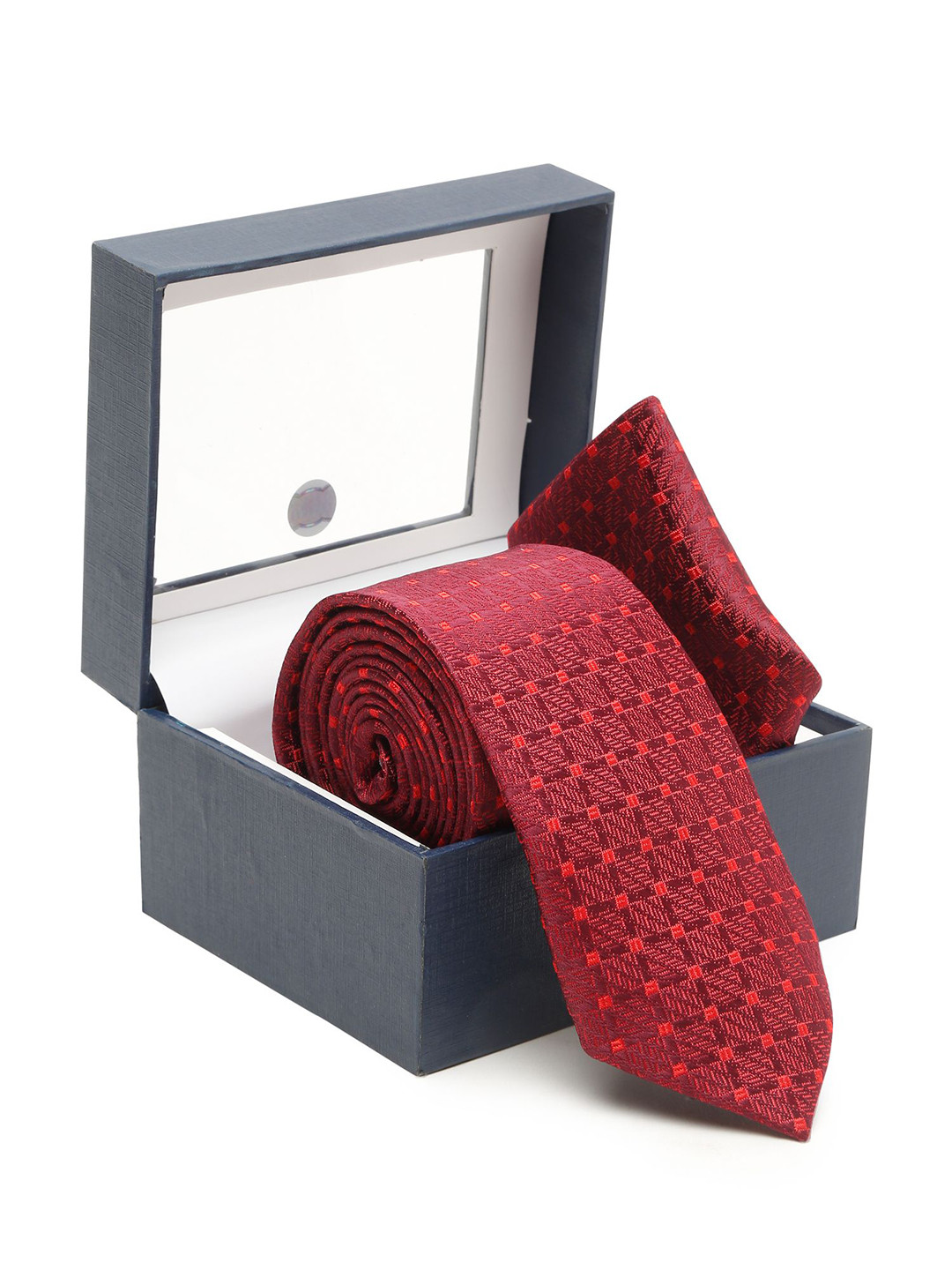 

Cantabil Self Designed Broad Tie With Pocket Square, Red