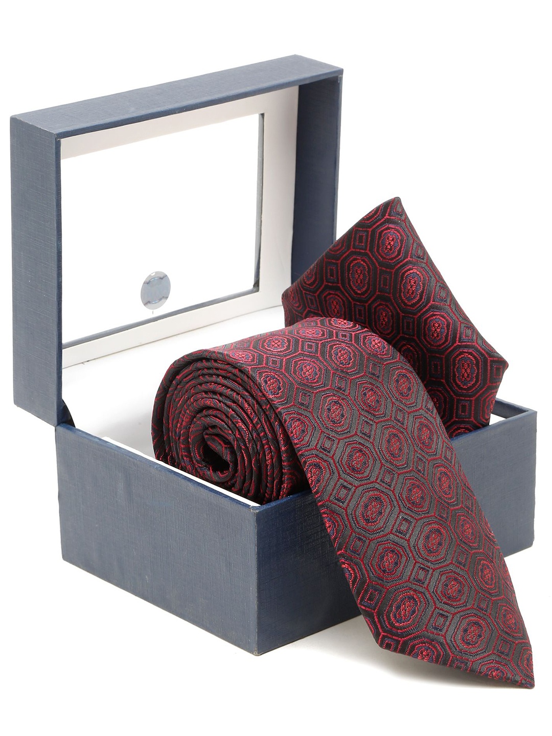 

Cantabil Men Printed Broad Tie With Pocket Square, Maroon