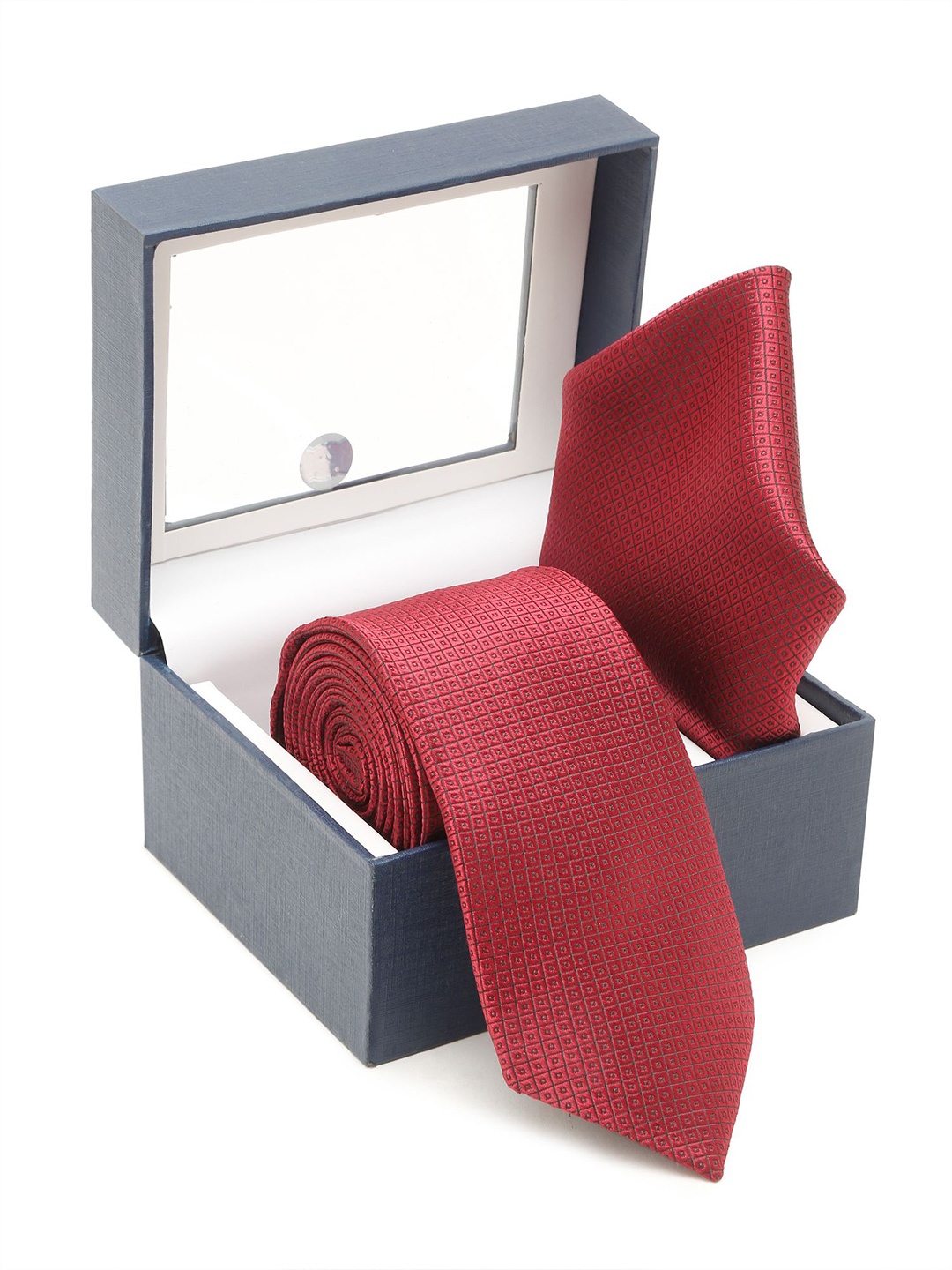 

Cantabil Self Designed Broad Tie With Pocket Square, Maroon