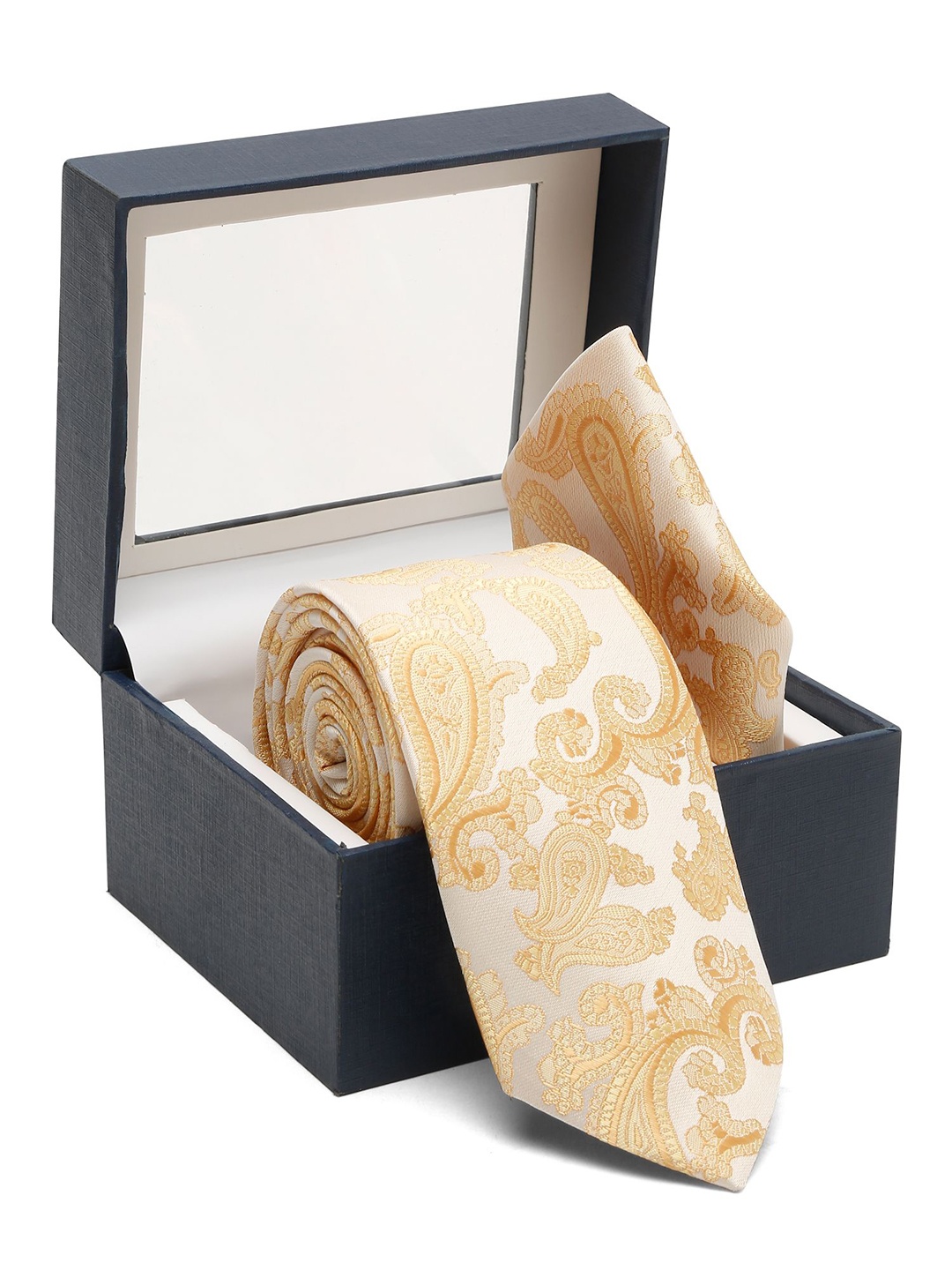 

Cantabil Self Designed Tie With Pocket Square, Cream