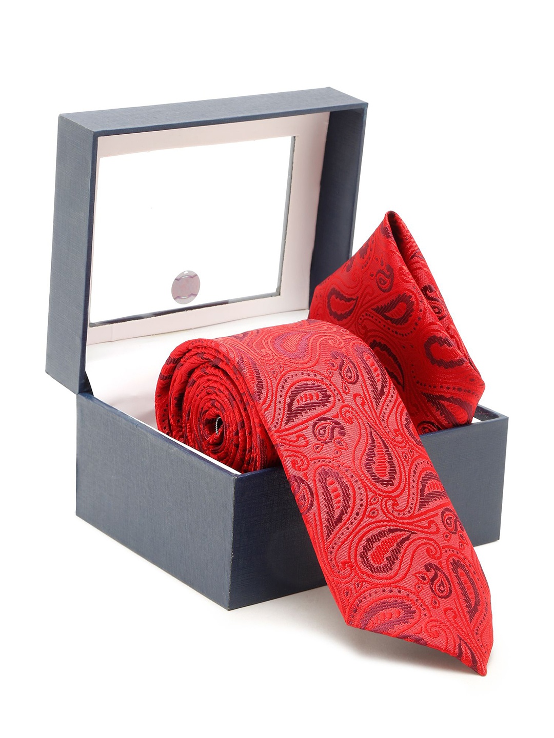

Cantabil Self Designed Broad Tie With Pocket Square, Maroon