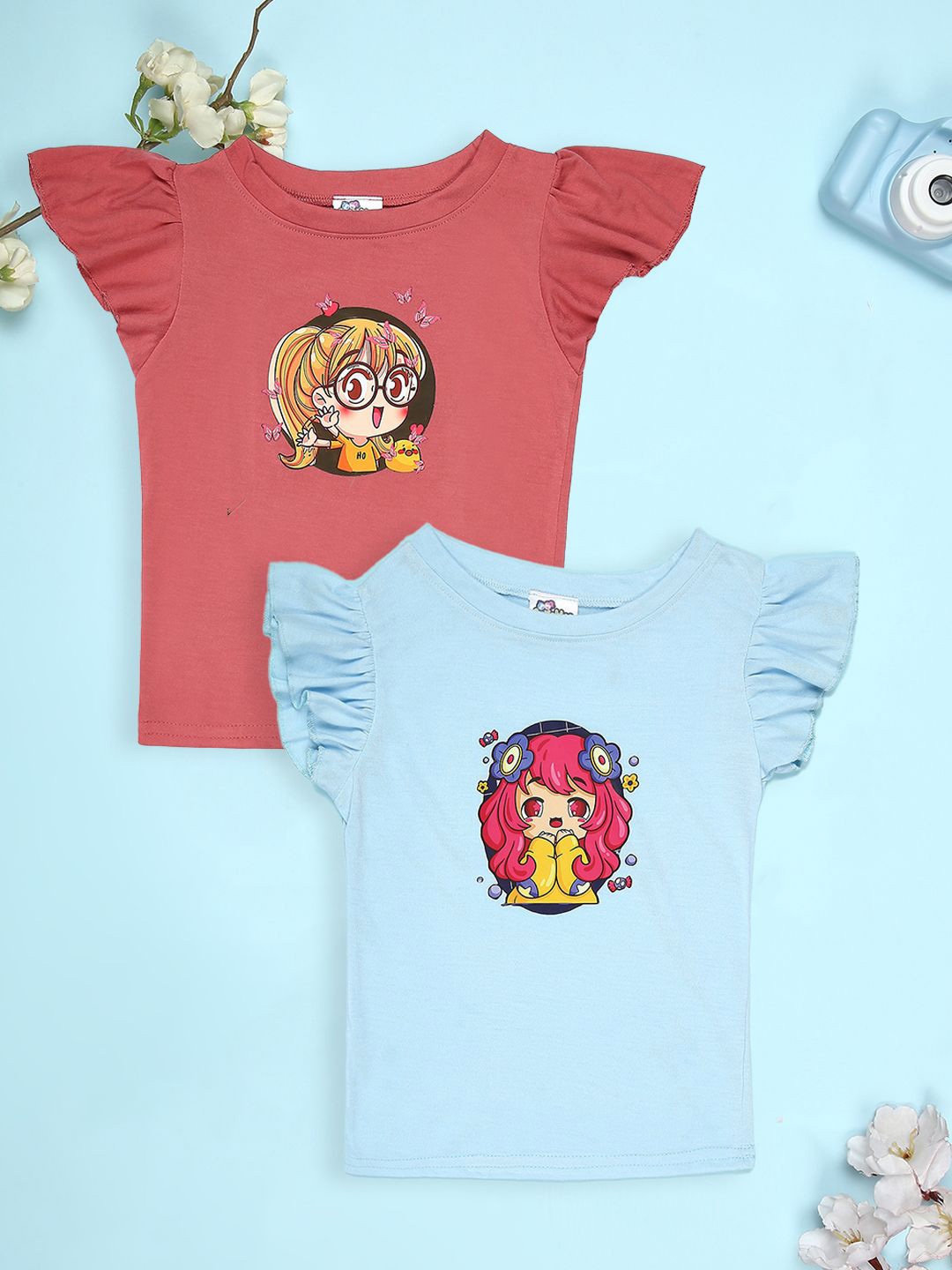 

Cutiekins Girls Pack Of 2 Graphic Printed Round Neck T-shirt, Red