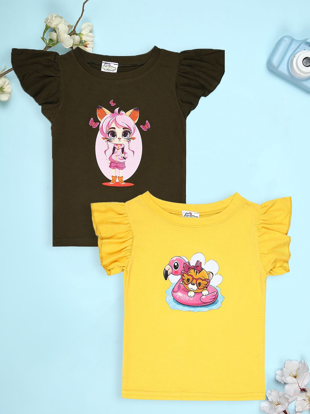 

Cutiekins Girls Pack Of 2 Graphic Printed Round Neck T-shirt, Black