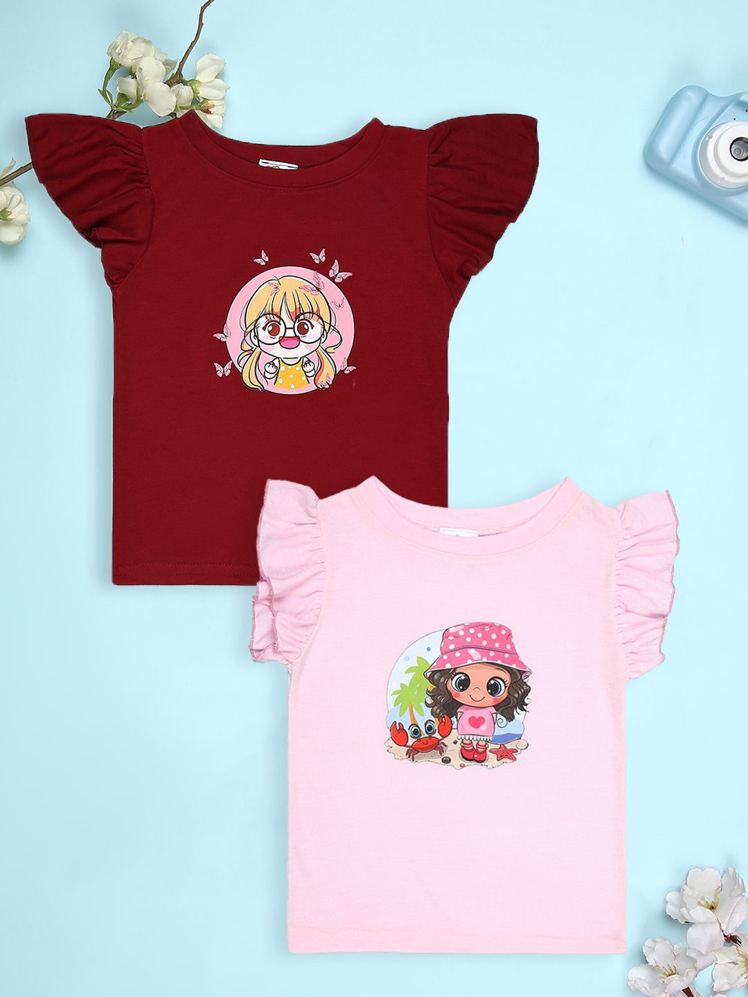 

Cutiekins Girls Pack Of 2 Graphic Printed Round Neck T-shirt, Red