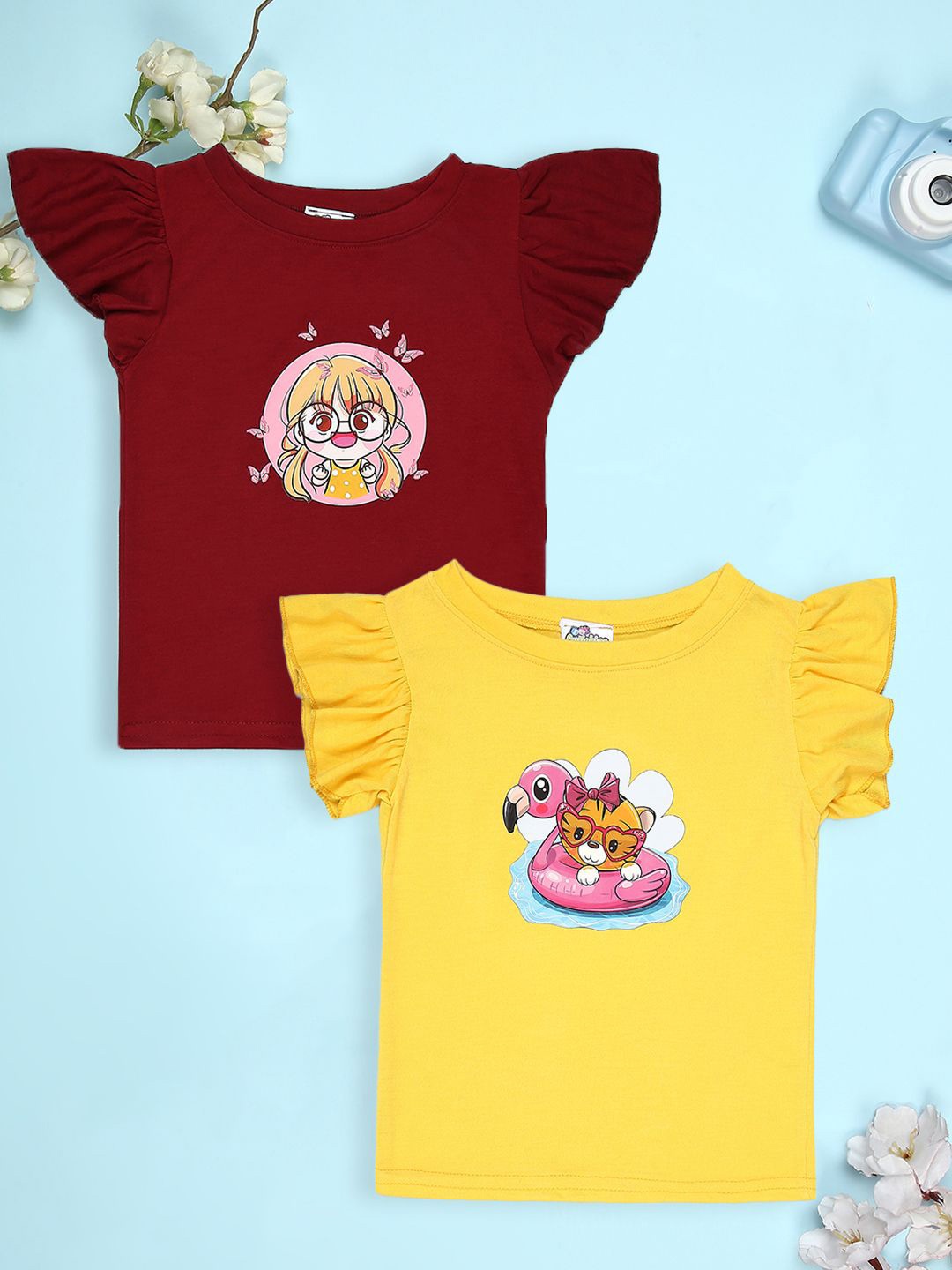 

Cutiekins Girls Pack Of 2 Graphic Printed Round Neck T-shirt, Red