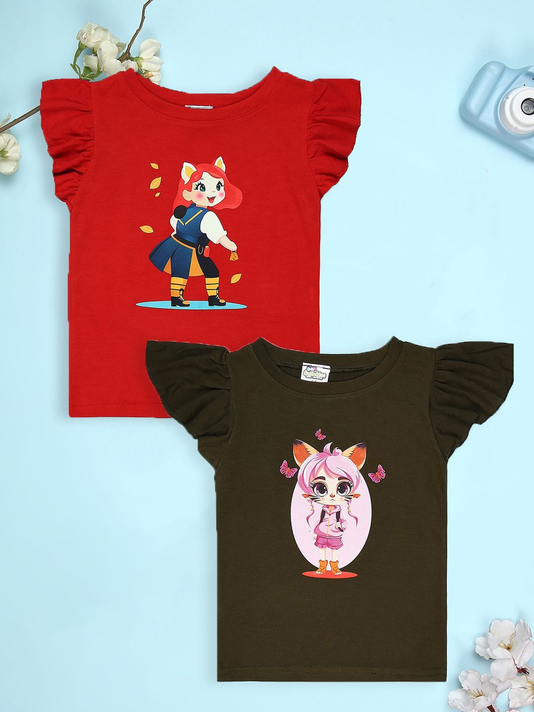 

Cutiekins Girls Pack Of 2 Graphic Printed Round Neck T-shirt, Red