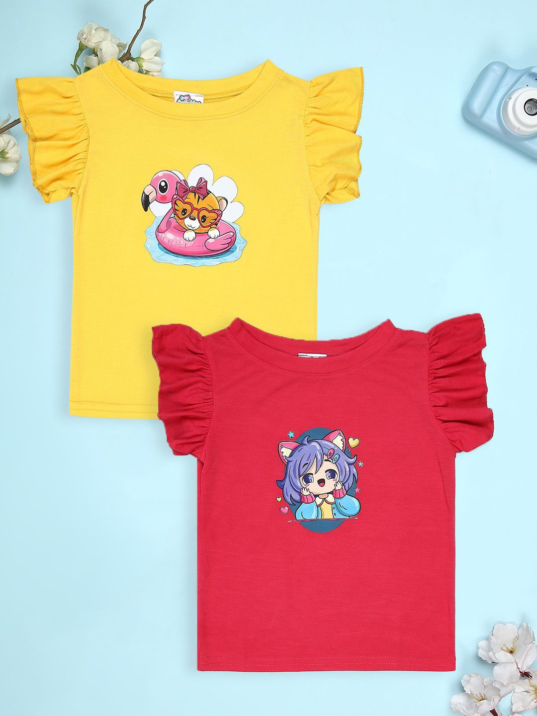

Cutiekins Girls Pack Of 2 Graphic Printed Round Neck T-shirt, Yellow