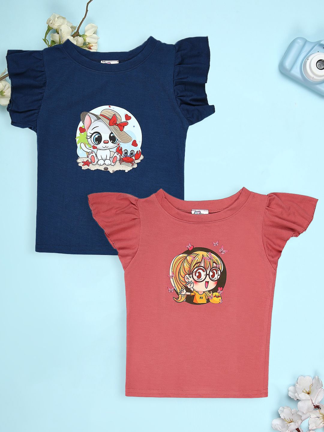 

Cutiekins Girls Pack Of 2 Graphic Printed Round Neck T-shirt, Blue