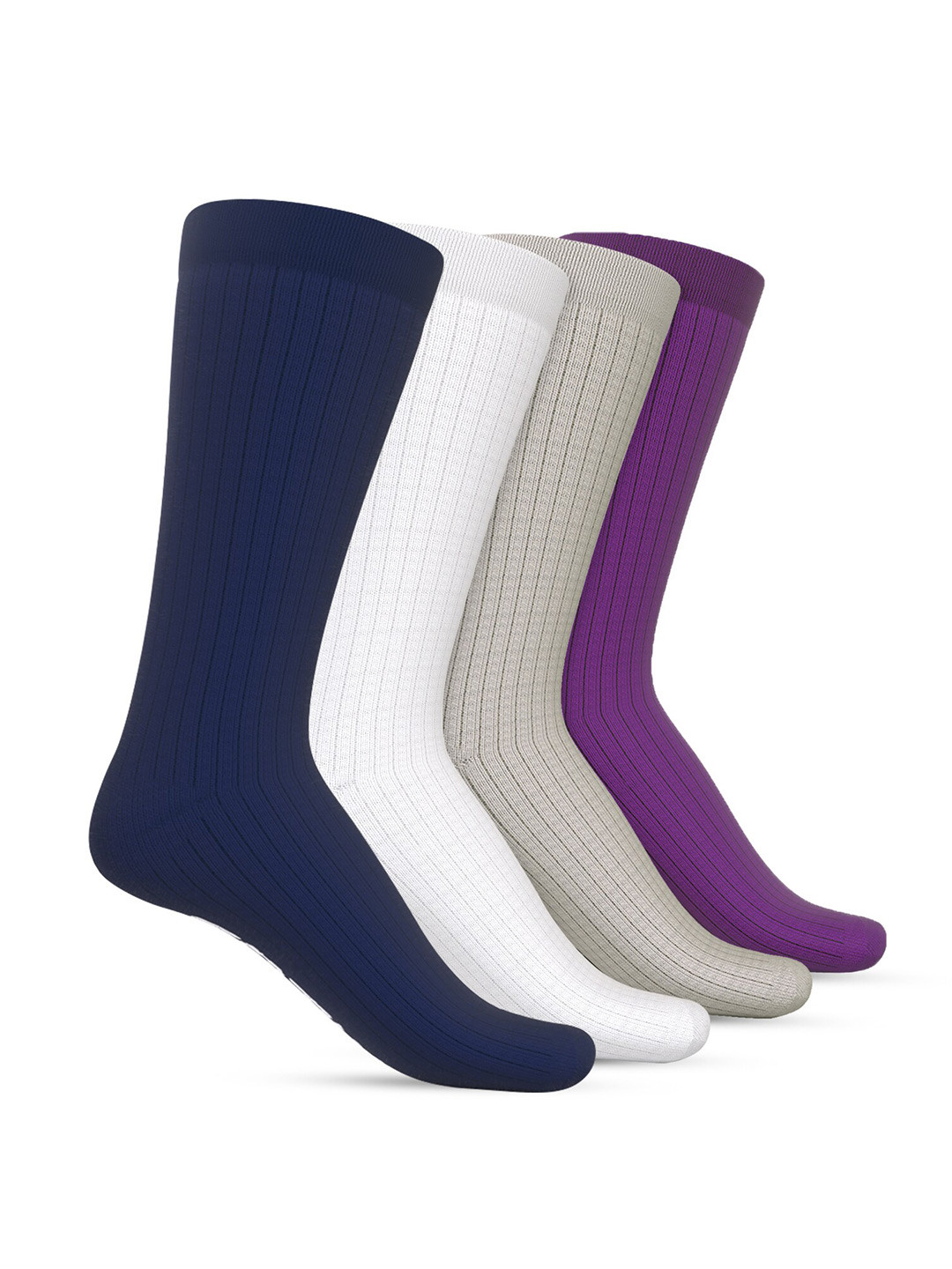 

TalkingSox Pack of 4 Striped Calf-Length Crew Socks, Blue