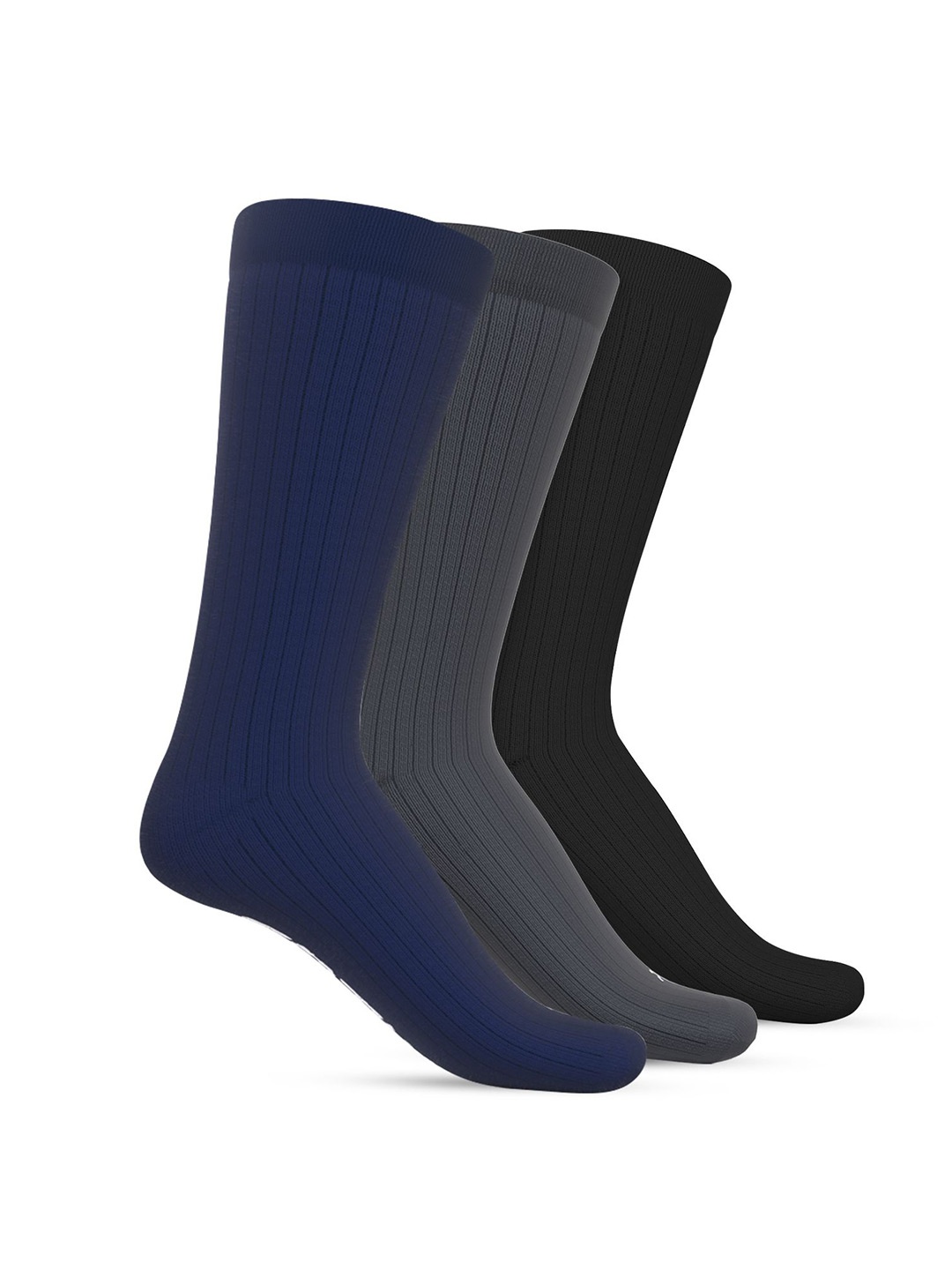 

TalkingSox Pack Of 3 Striped Calf-Length Crew Socks, Blue