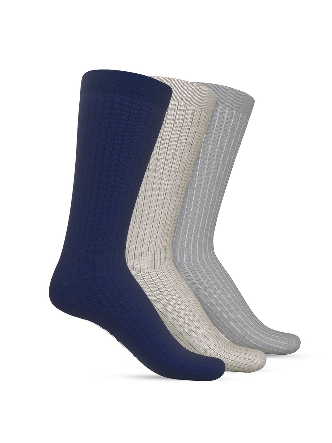 

TalkingSox Pack Of 3 Striped Calf-Length Crew Socks, Blue