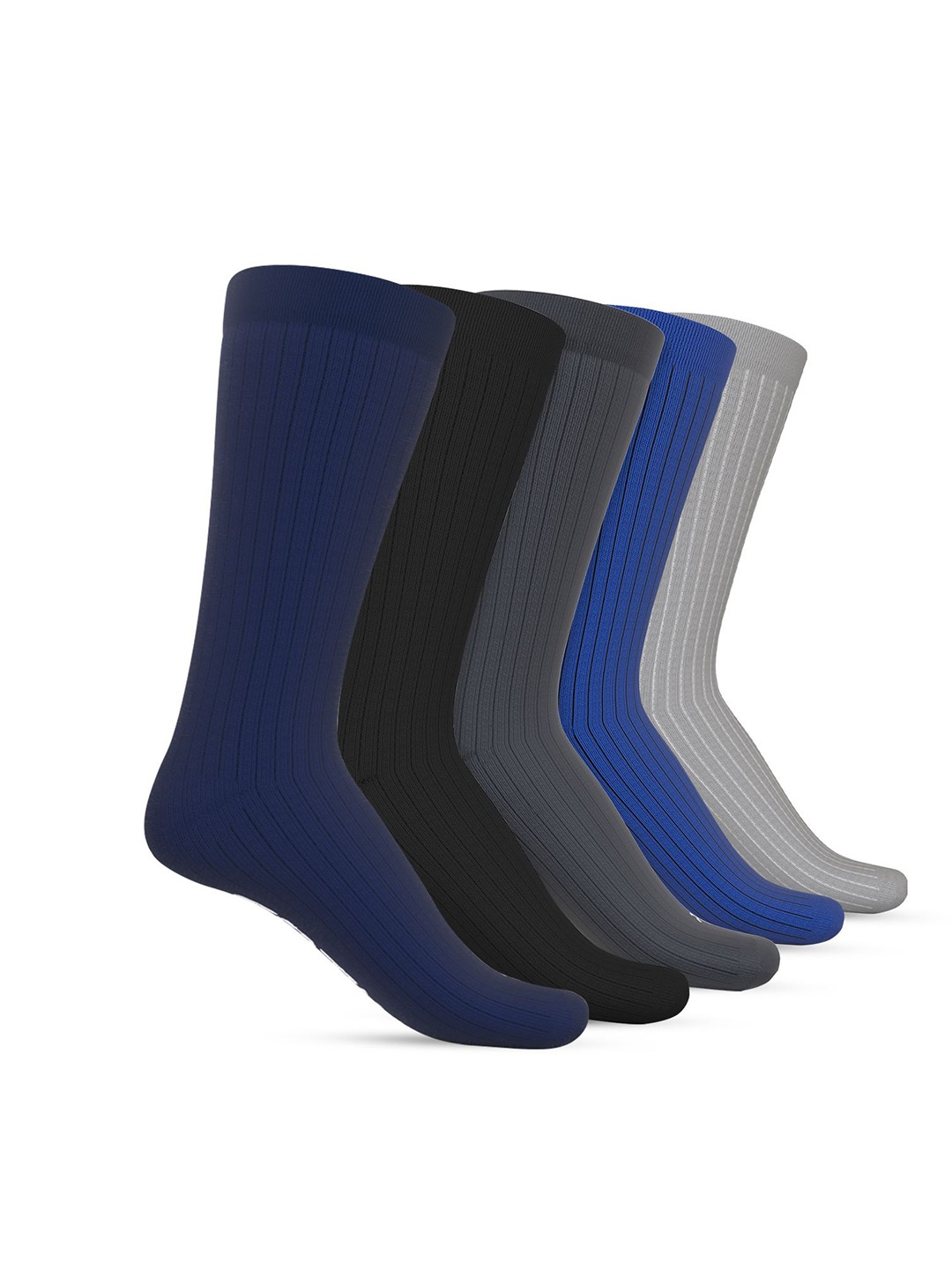 

TalkingSox Pack Of 5 Striped Calf-Length Crew Socks, Blue