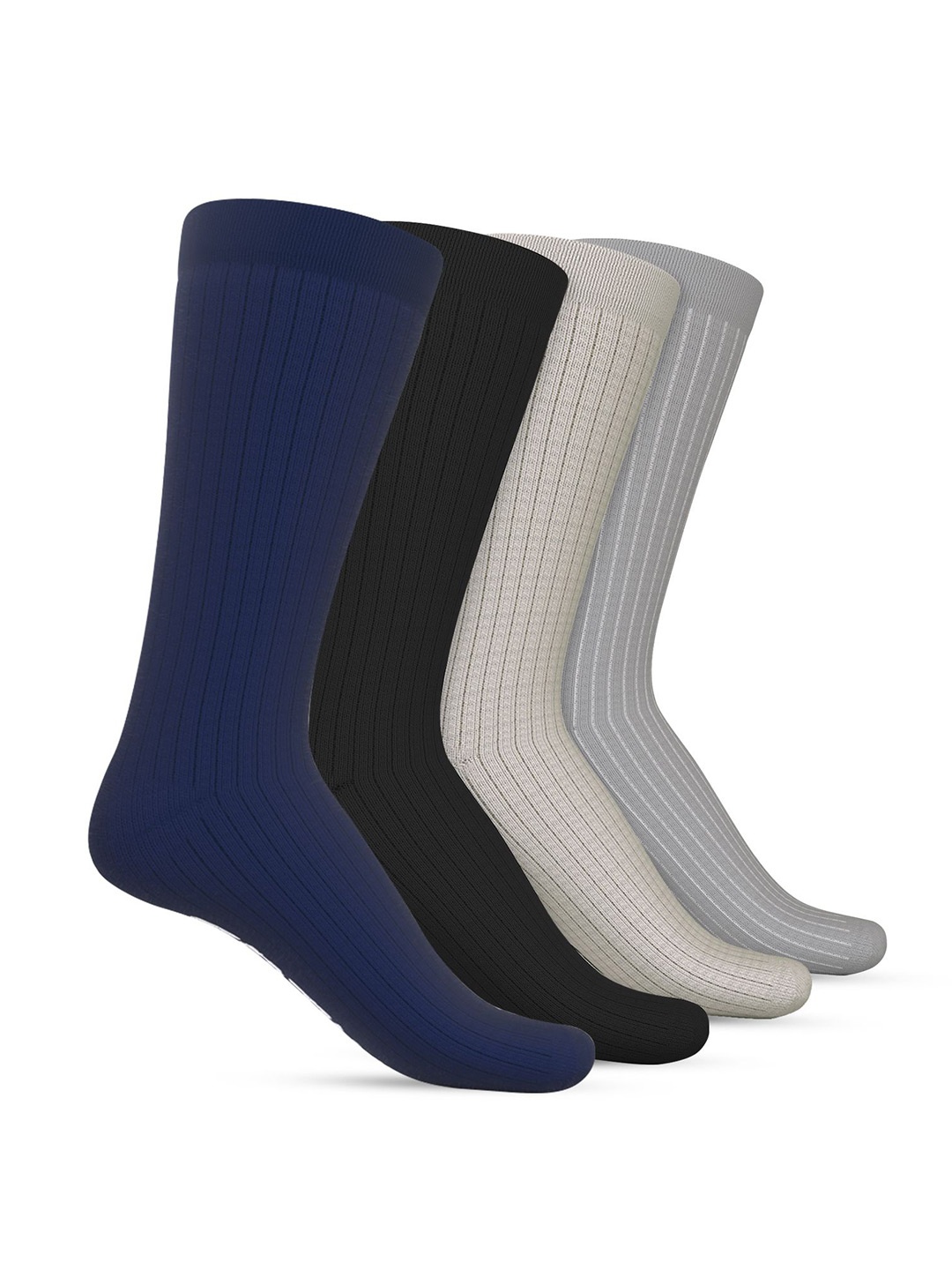 

TalkingSox Pack Of 4 Striped Calf-Length Crew Socks, Blue
