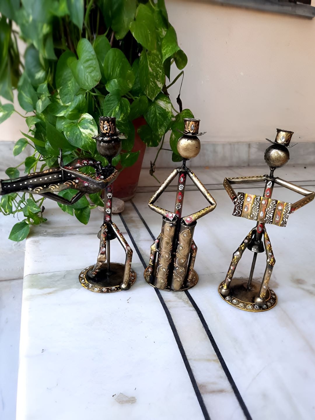

apka mart Gold Toned & Brown 3 Pieces Figurine Showpieces