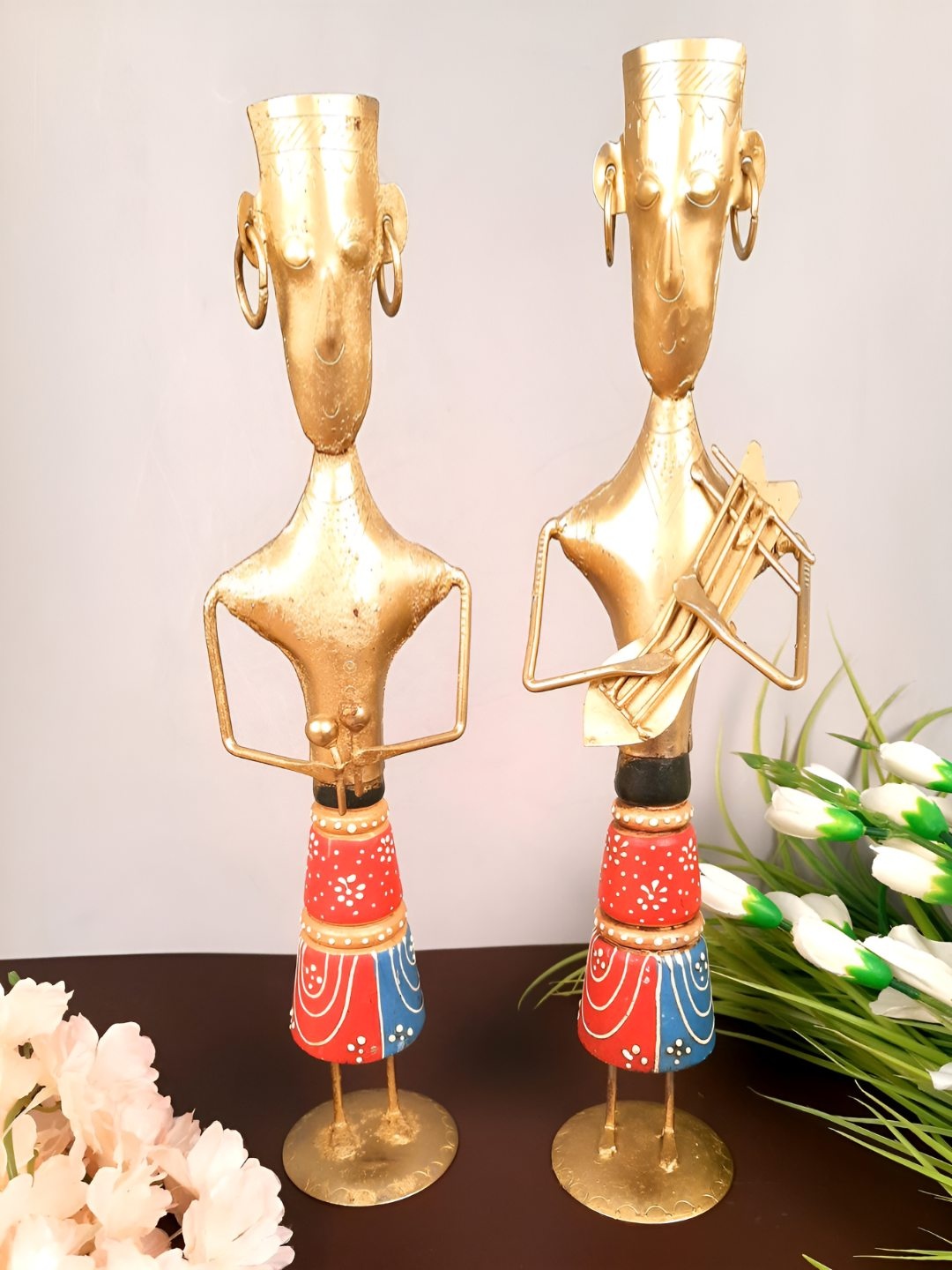 

apka mart Gold Toned & Blue 2 Pieces Figurine Showpieces