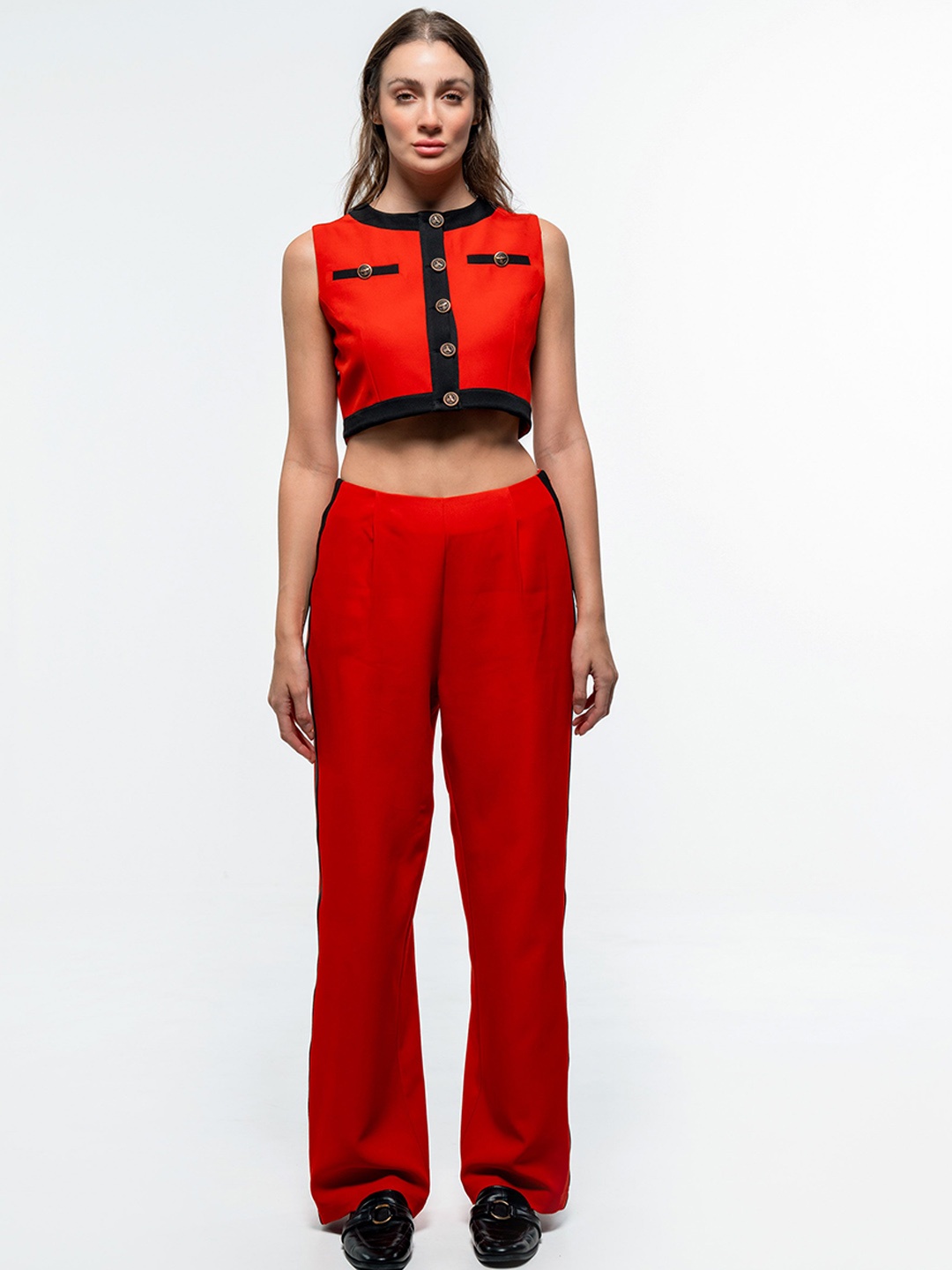 

SOTBELLA Women Mid-Rise Trousers With Side Tape Detail, Red