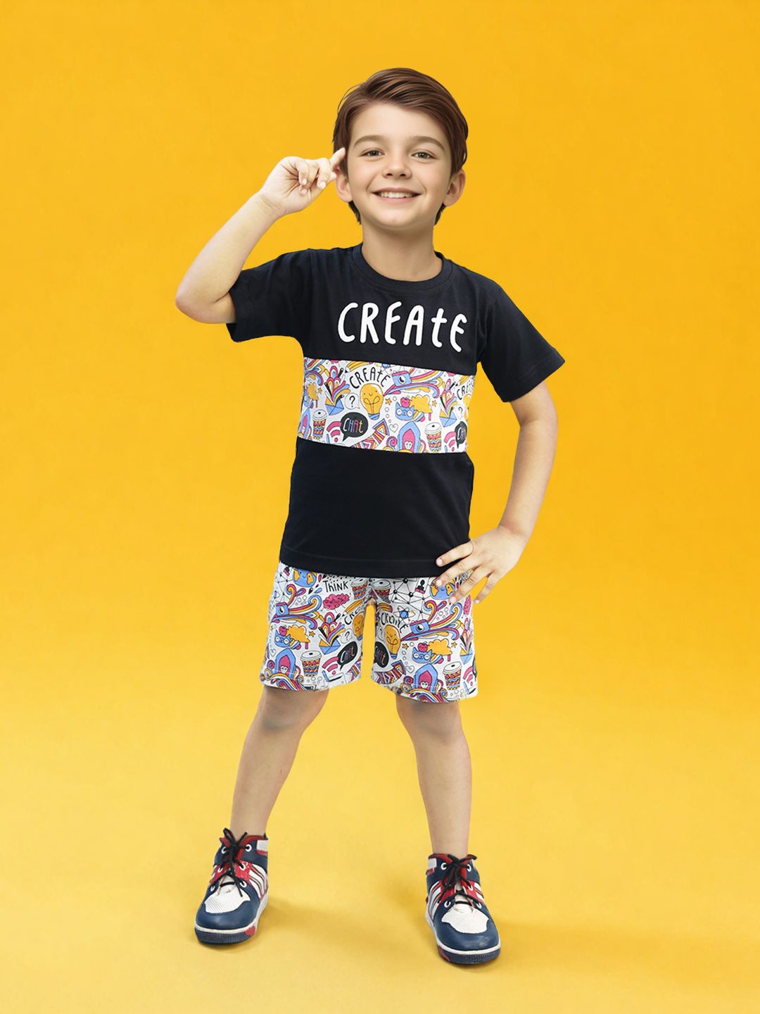 

Toonyport Boys Printed Pure Cotton T-shirt with Shorts, Black