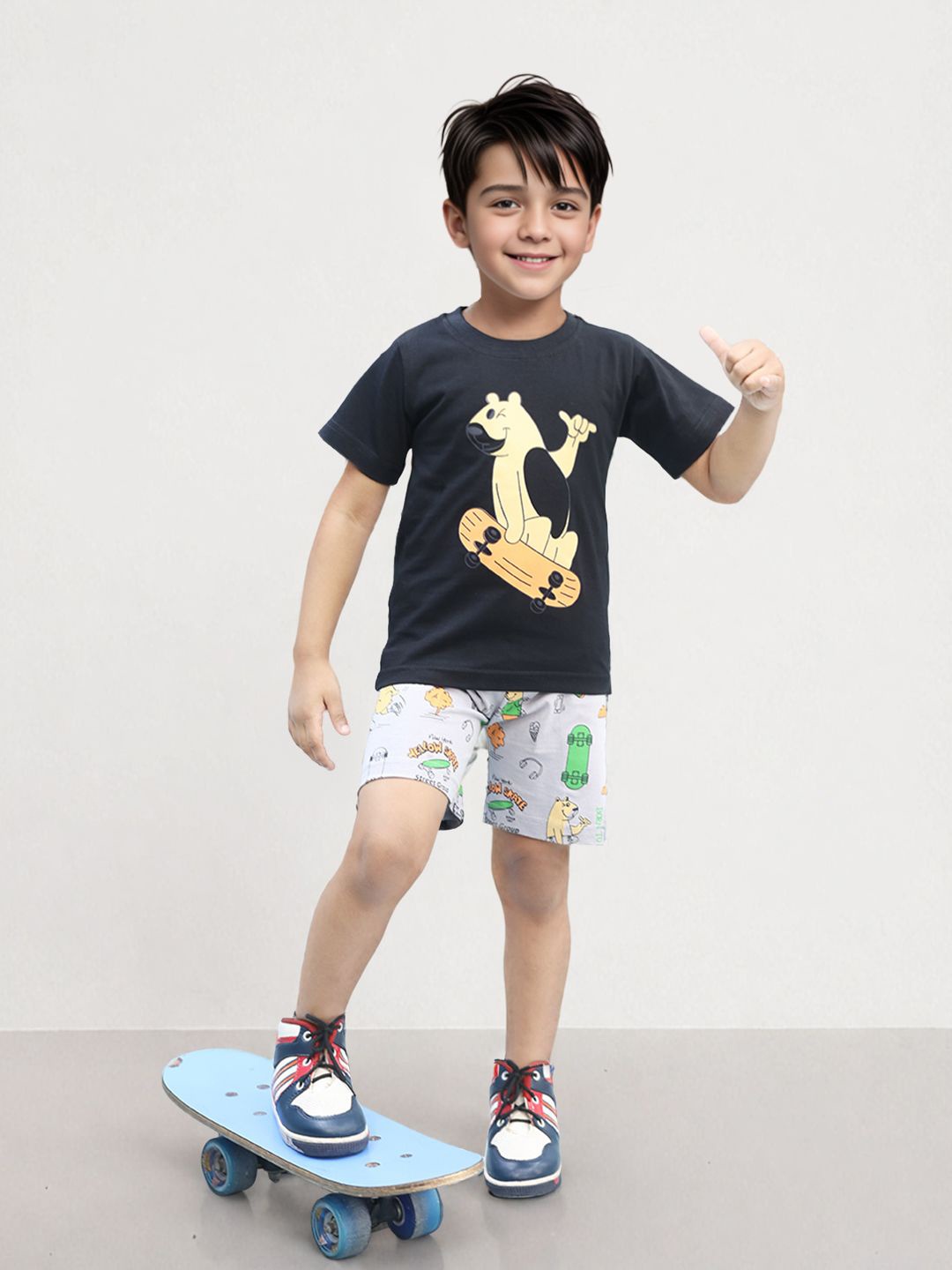 

Toonyport Boys Printed Pure Cotton T-shirt with Shorts, Black