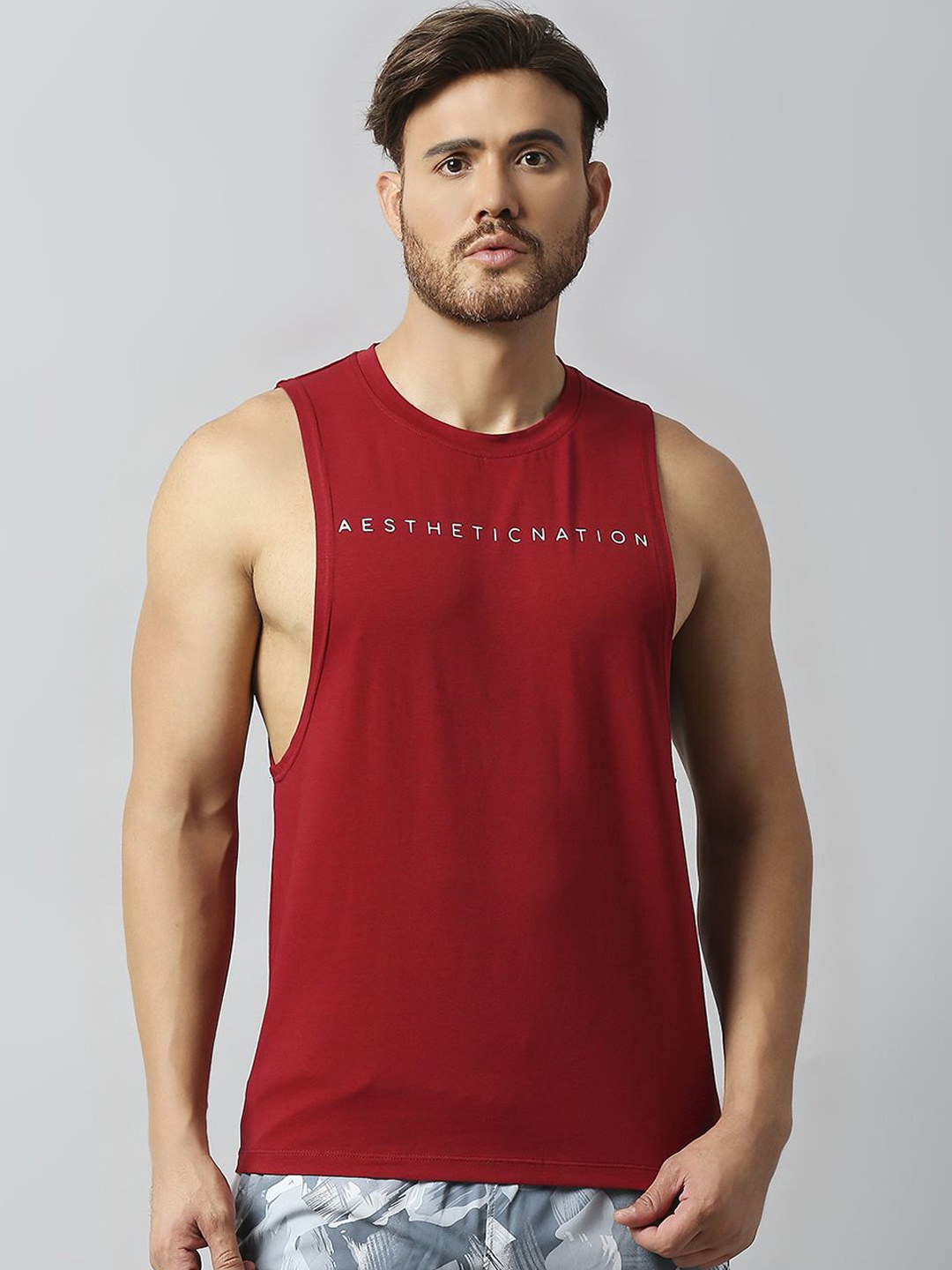 

AESTHETIC NATION Pure Cotton Innerwear Vests, Maroon