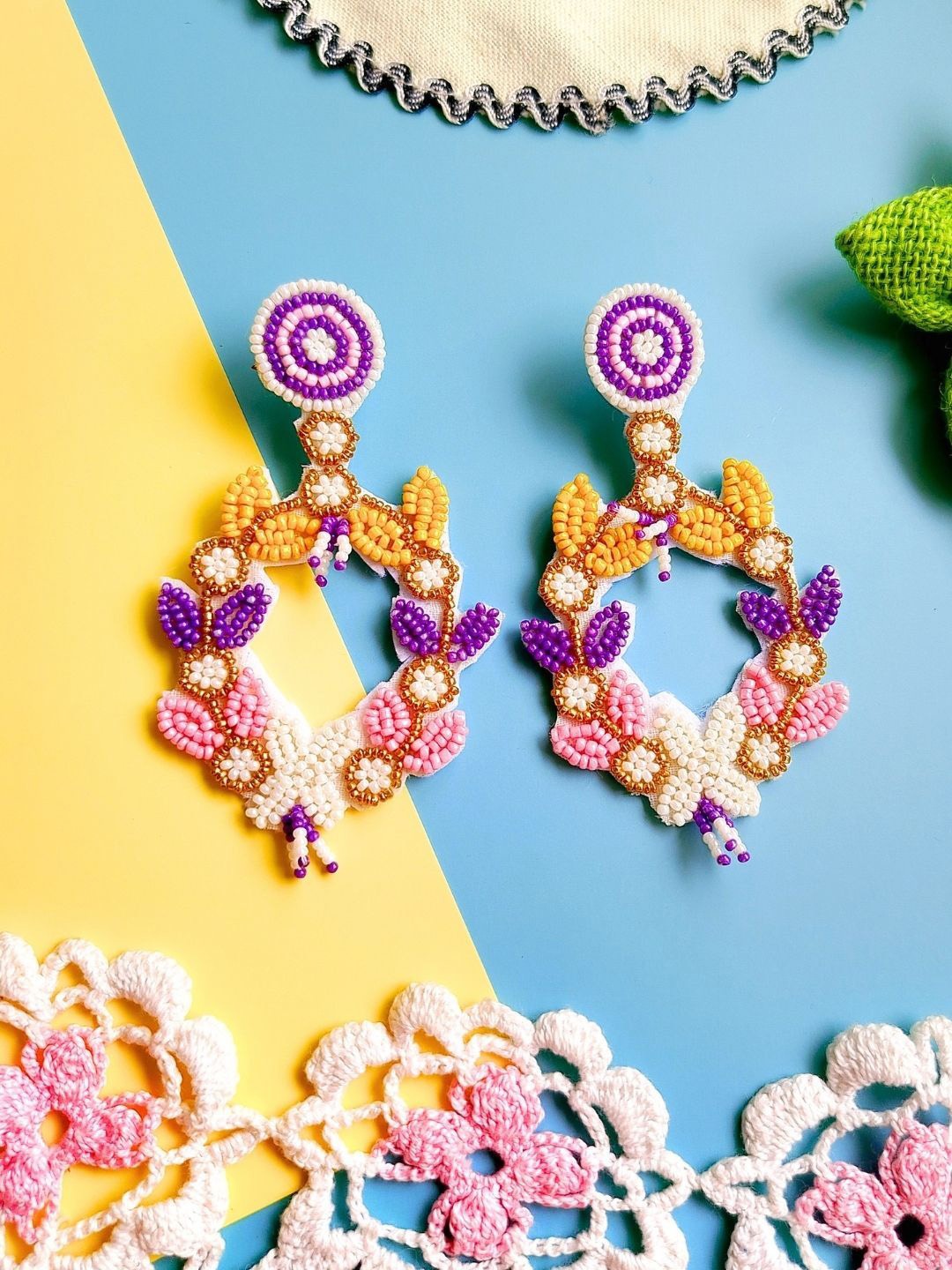 

Sangria Beaded Floral Bohemian Drop Earrings, Purple