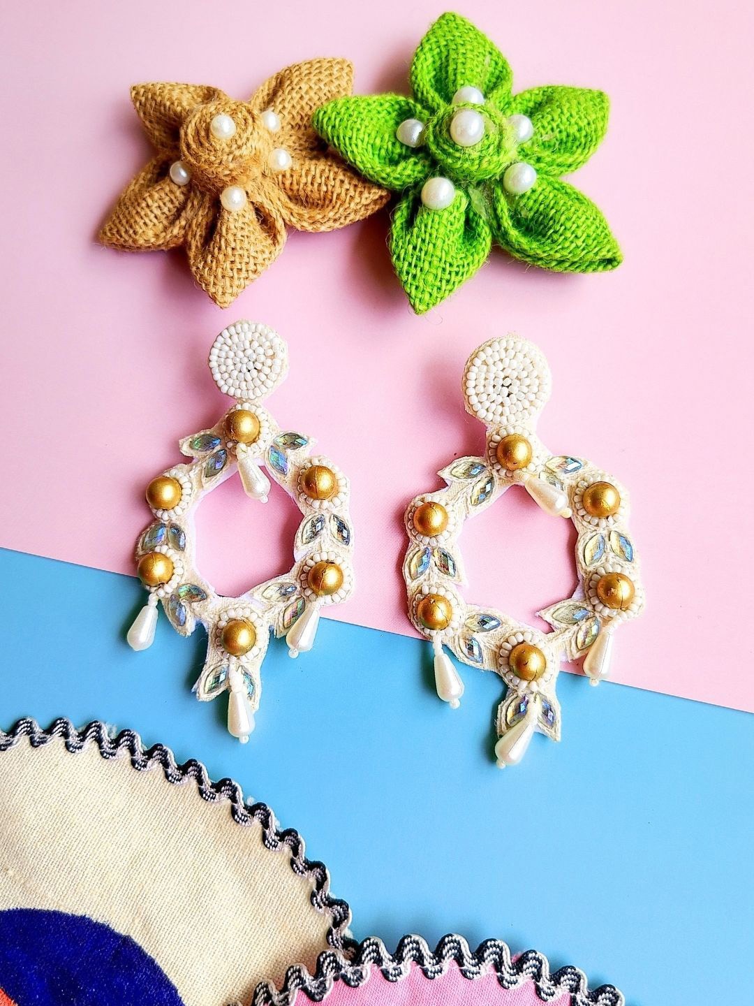 

Sangria Beaded Bohemian Contemporary Drop Earrings, White