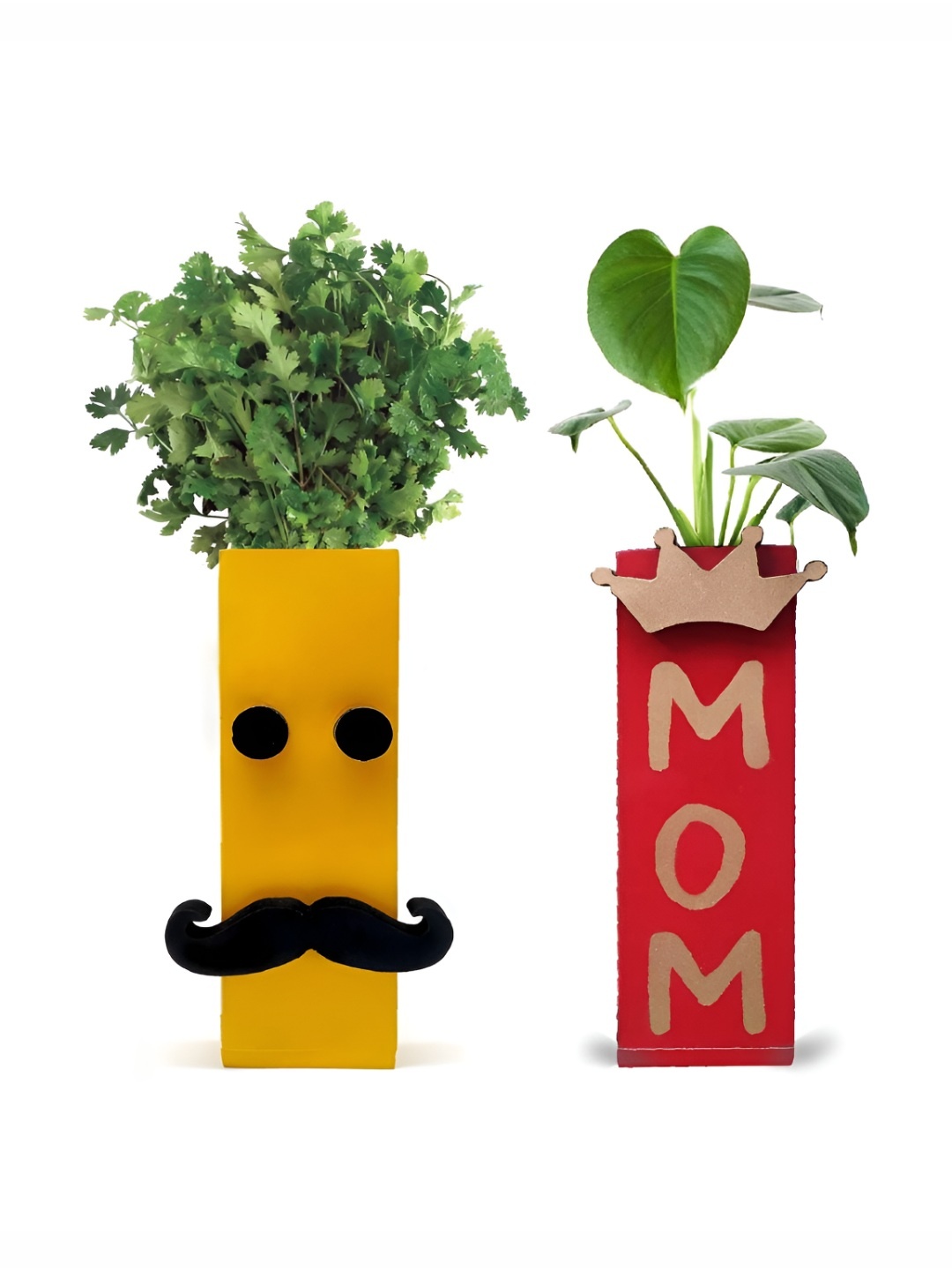 

VAH Kya Bat Hai !! Yellow & Red 2 Pieces Textured Wooden Flower Pot Holder