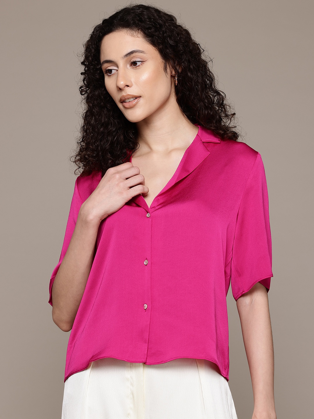 

MANGO Women Satin Casual Shirt, Pink