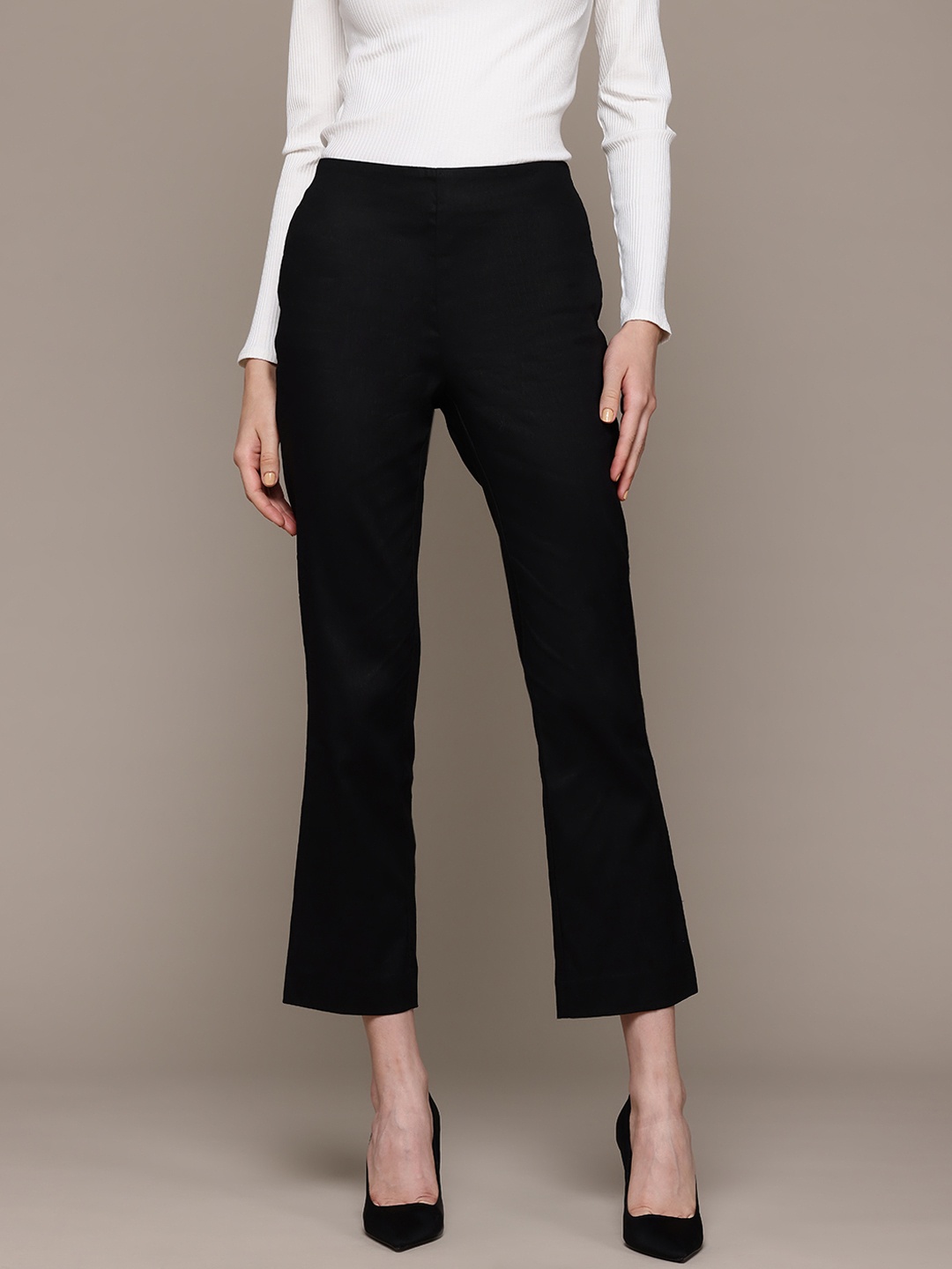 

MANGO Women Flared Trousers, Black