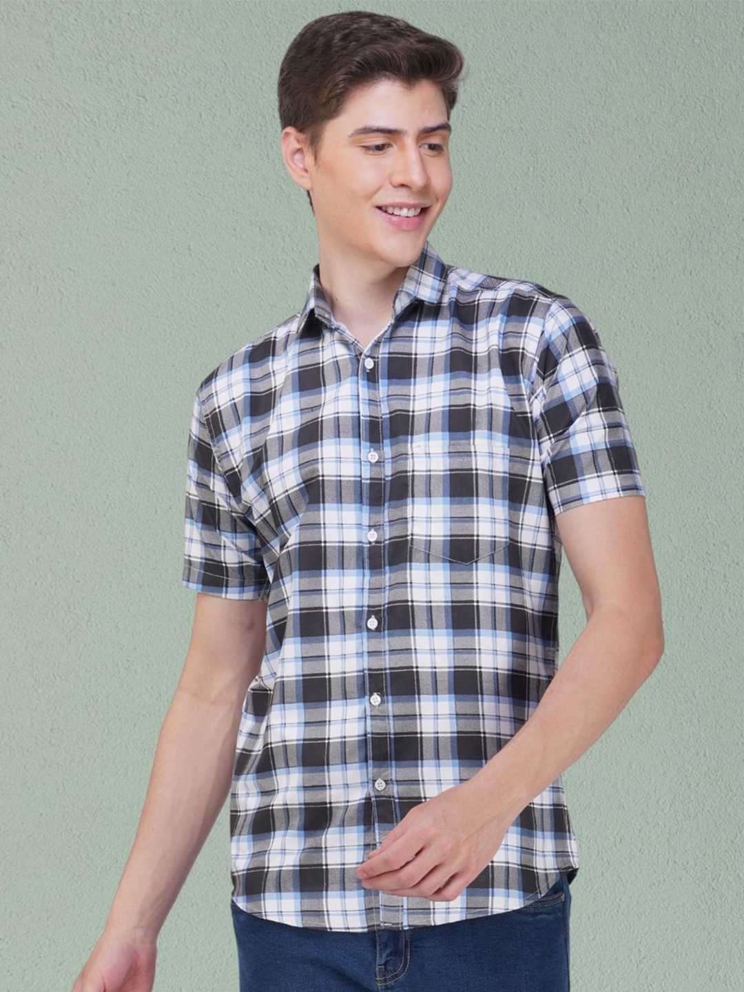 

BASE 41 Men Slim Fit Tartan Checks Opaque Checked Casual Shirt, White