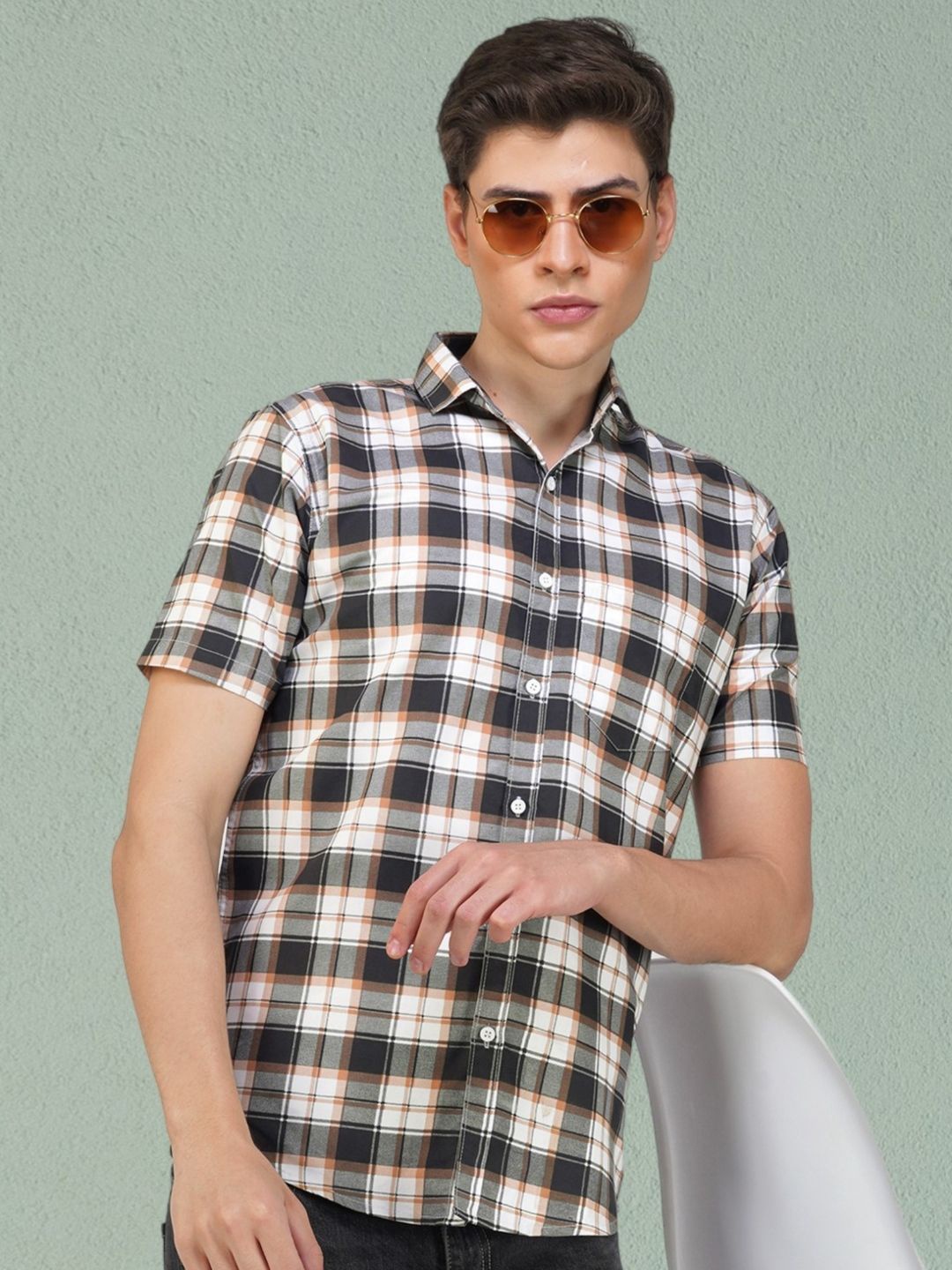 

BASE 41 Men Slim Fit Tartan Checks Opaque Checked Casual Shirt, White