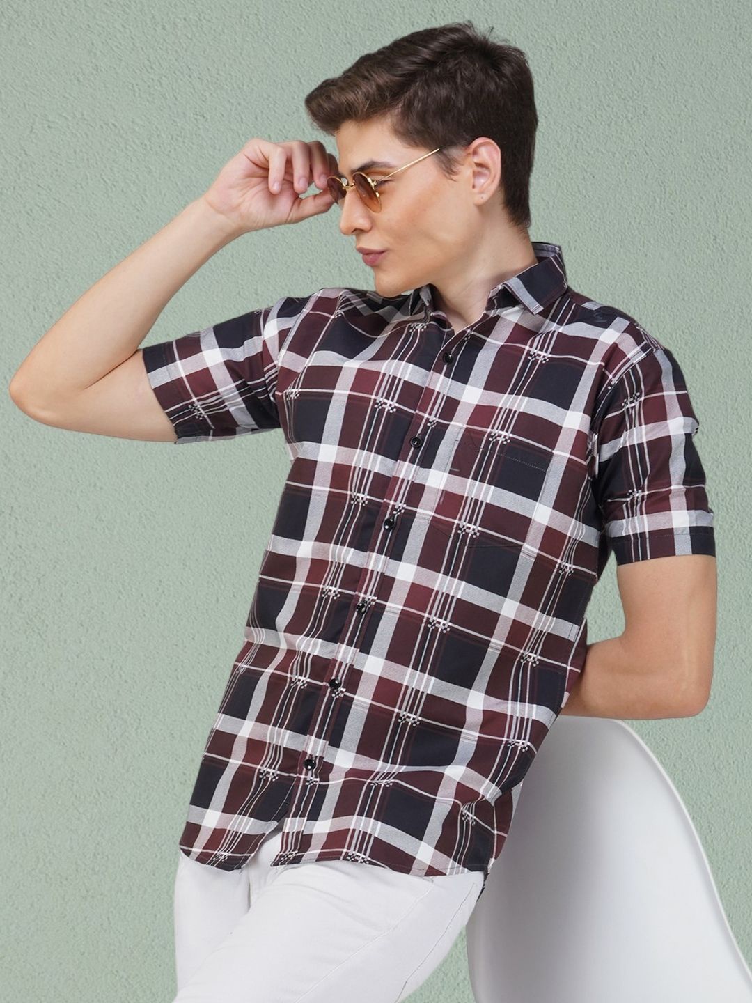

BASE 41 Men Slim Fit Tartan Checks Opaque Checked Casual Shirt, Brown