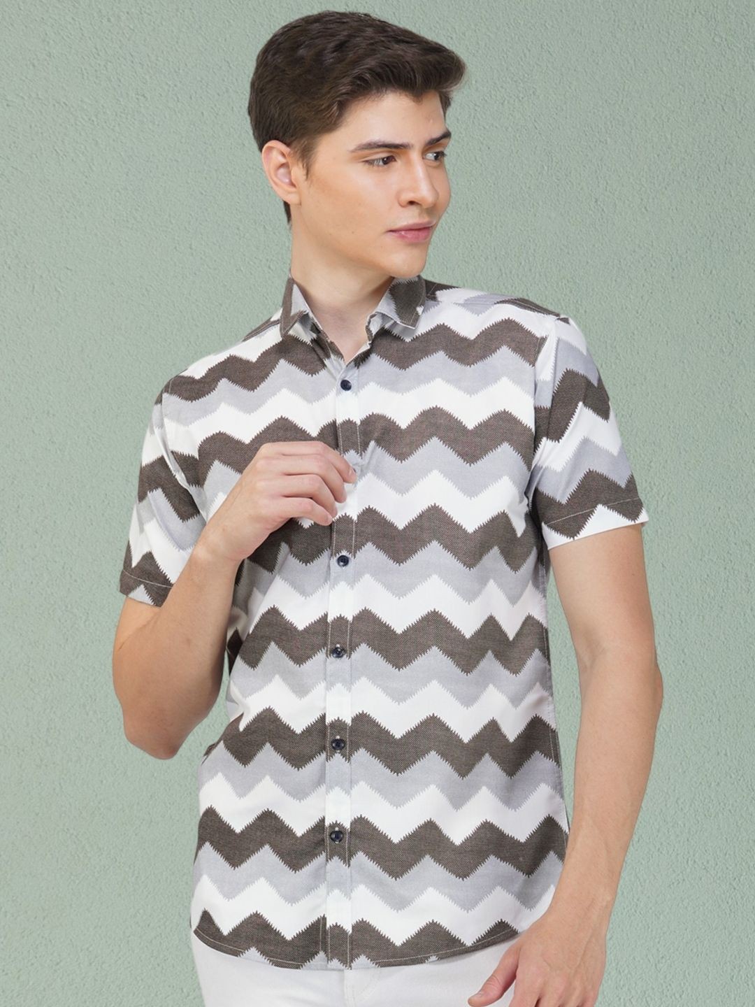 

BASE 41 Men Slim Fit Opaque Printed Casual Shirt, Brown