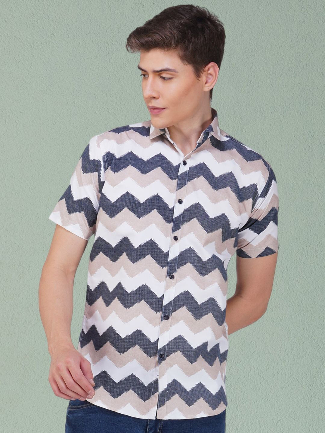 

BASE 41 Men Slim Fit Opaque Printed Casual Shirt, Peach