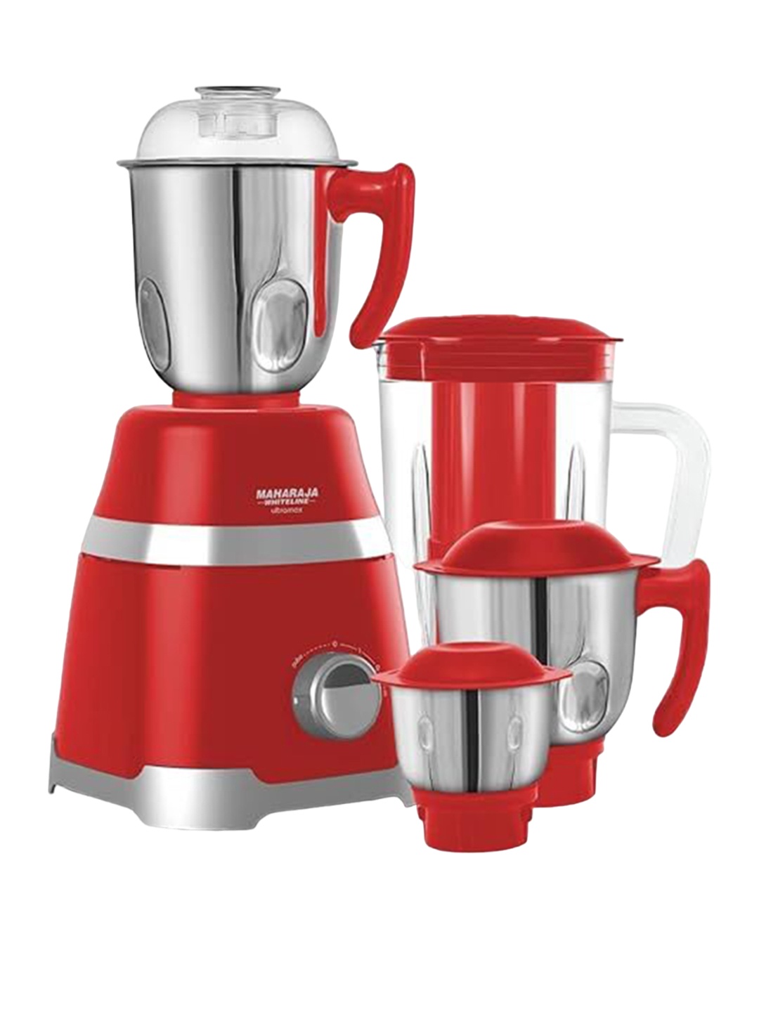 

MAHARAJA WHITELINE Red 5 Pieces MX-222 800 W Juicer Mixer Grinder With 4 Jar, Grey