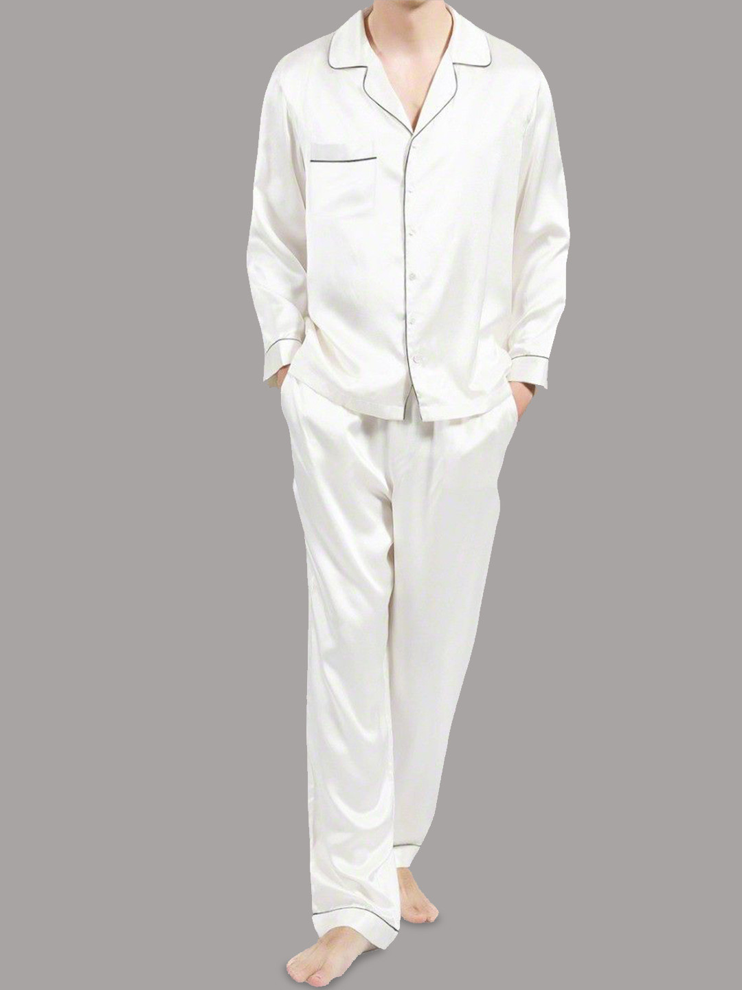 

Bella Babe by SK Notched Lapel Collar Satin Night Suit, White